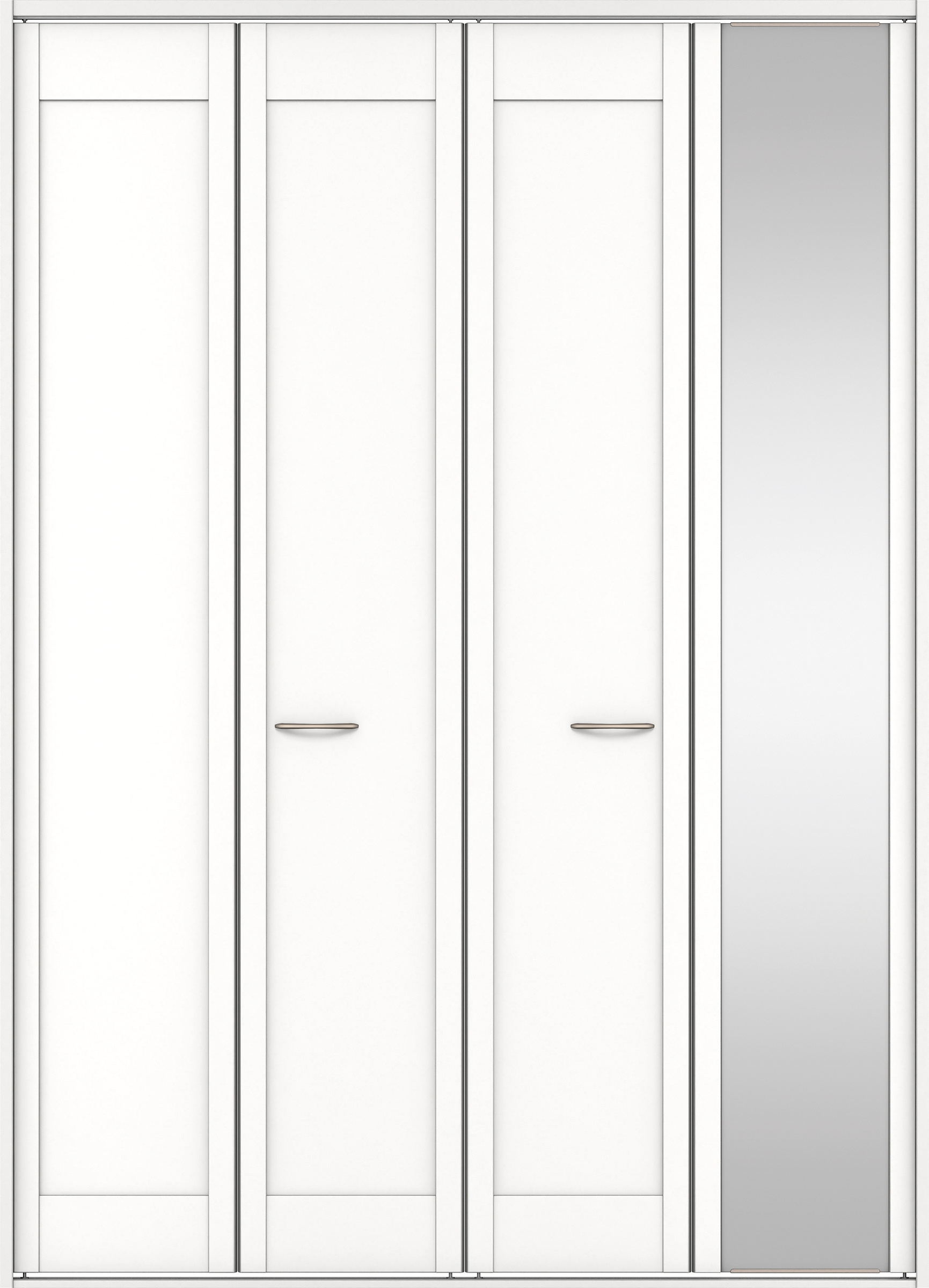 クローク収納　イエリア　折戸ユニット　カマチタイプ　ミラー扉　四方枠（固定枠）　セット　１６４４幅（６尺小間口）　２３３０高　〈パウダーホワイト柄〉　ハンドルラウンド型〈Ｔシルバー色〉