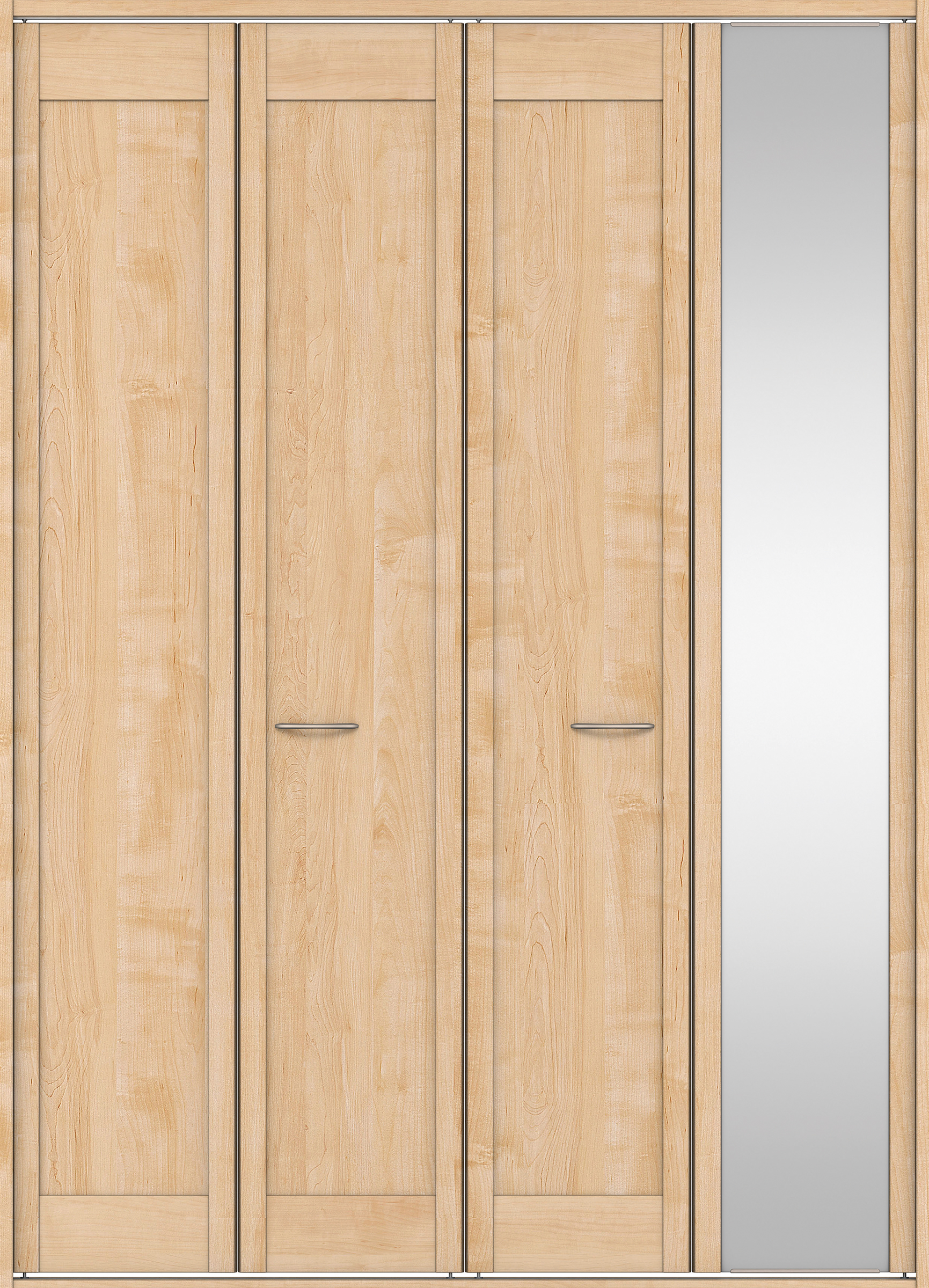 クローク収納　イエリア　折戸ユニット　カマチタイプ　ミラー扉　四方枠（固定枠）　セット　１６８０幅（６尺間口）　２３３０高　〈ミルベージュ柄〉　ハンドルラウンド型〈Ｔシルバー色〉