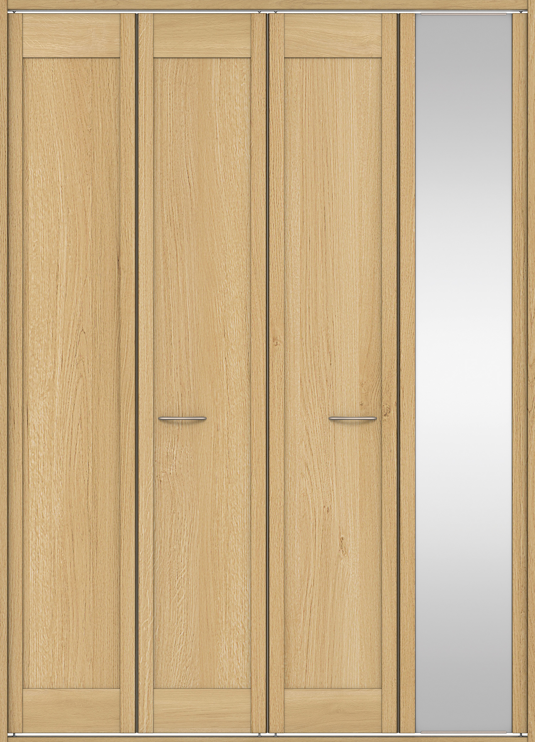 クローク収納　イエリア　折戸ユニット　カマチタイプ　ミラー扉　四方枠（固定枠）　セット　１６８０幅（６尺間口）　２３３０高　〈ライトオーカー柄〉　ハンドルラウンド型〈Ｔシルバー色〉