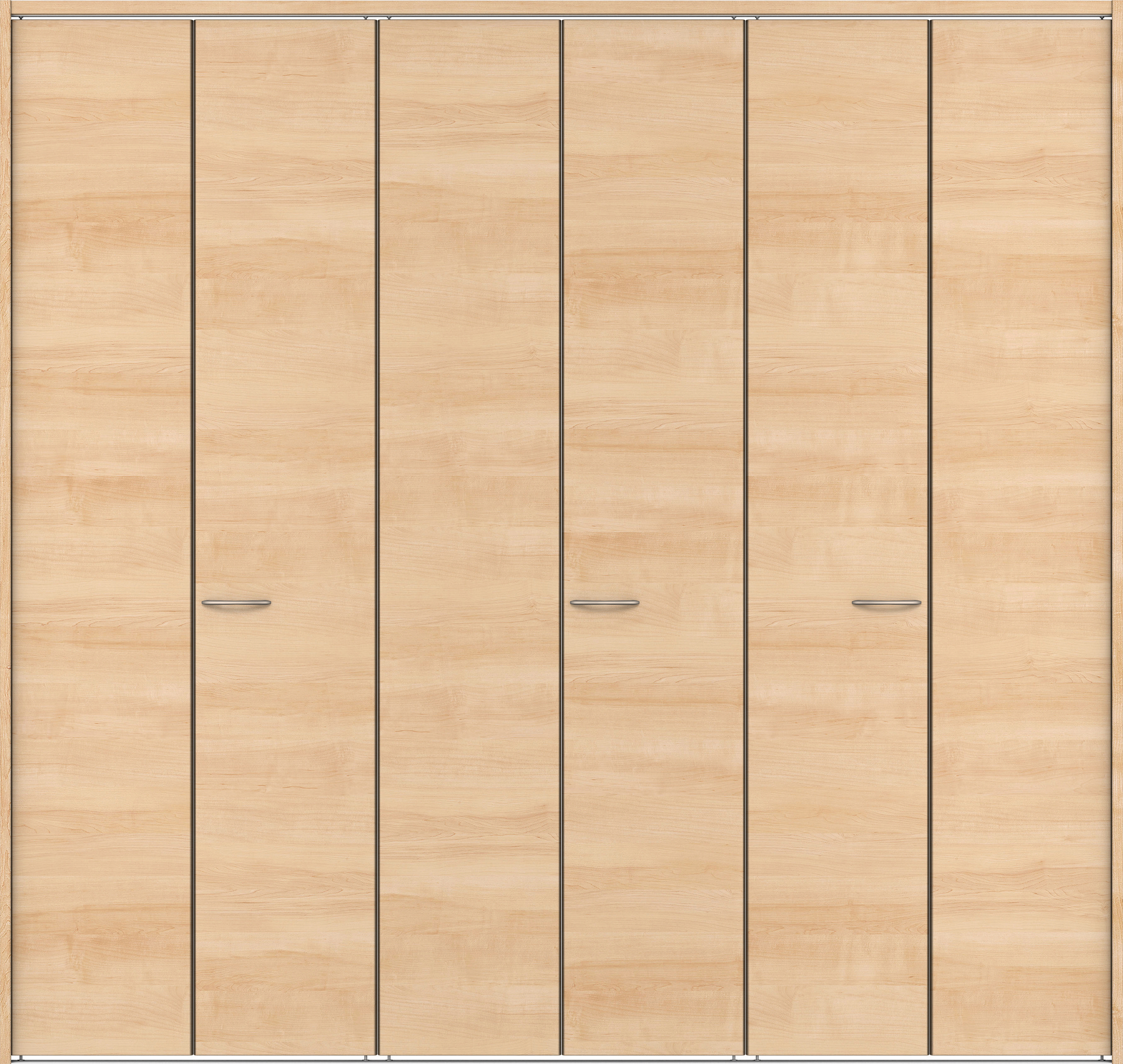 クローク収納　イエリア　折戸ユニット　フラット横木目タイプ　ウッド扉　下レール付三方枠（固定枠）　セット　２４５０幅（９尺間口）　２３２０高　〈ミルベージュ柄〉　ハンドルラウンド型〈Ｔシルバー色〉
