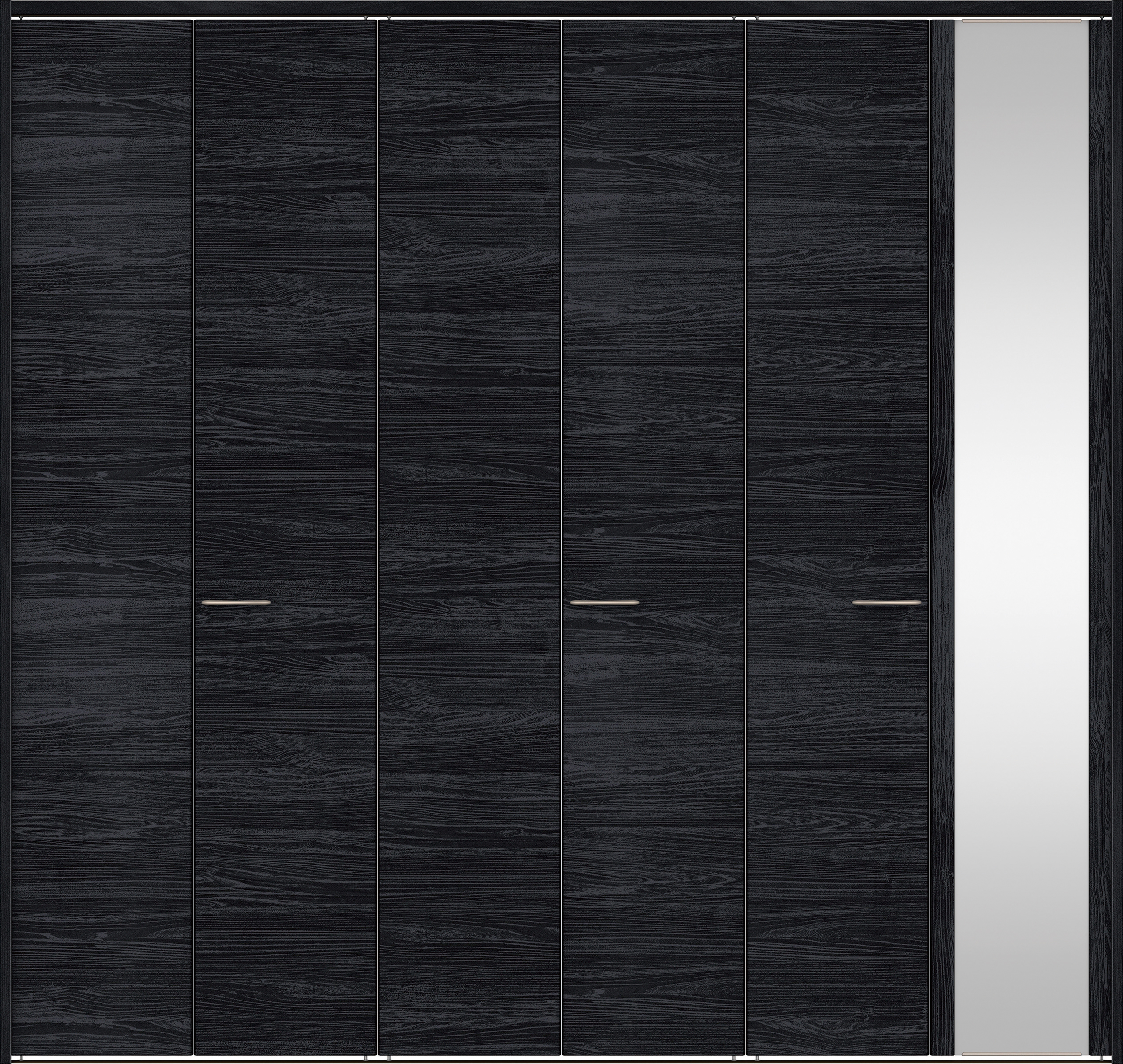 クローク収納　イエリア　折戸ユニット　フラット横木目タイプ　ミラー扉　下レール付三方枠（固定枠）　セット　２７１４幅（３Ｍ間口）　２３２０高　〈モスブラック柄〉　ハンドルラウンド型〈Ｔシルバー色〉