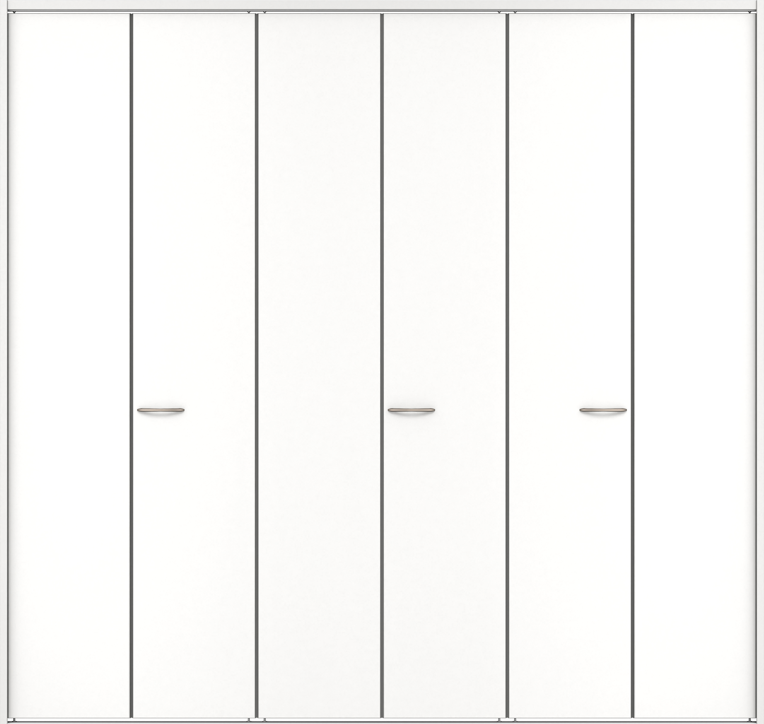 クローク収納　イエリア　折戸ユニット　フラット縦木目　ウッド扉　下レール付三方枠（固定枠）　セット　２７１４幅（３Ｍ間口）　２３２０高　〈パウダーホワイト柄〉　ハンドルラウンド型〈Ｔシルバー色〉