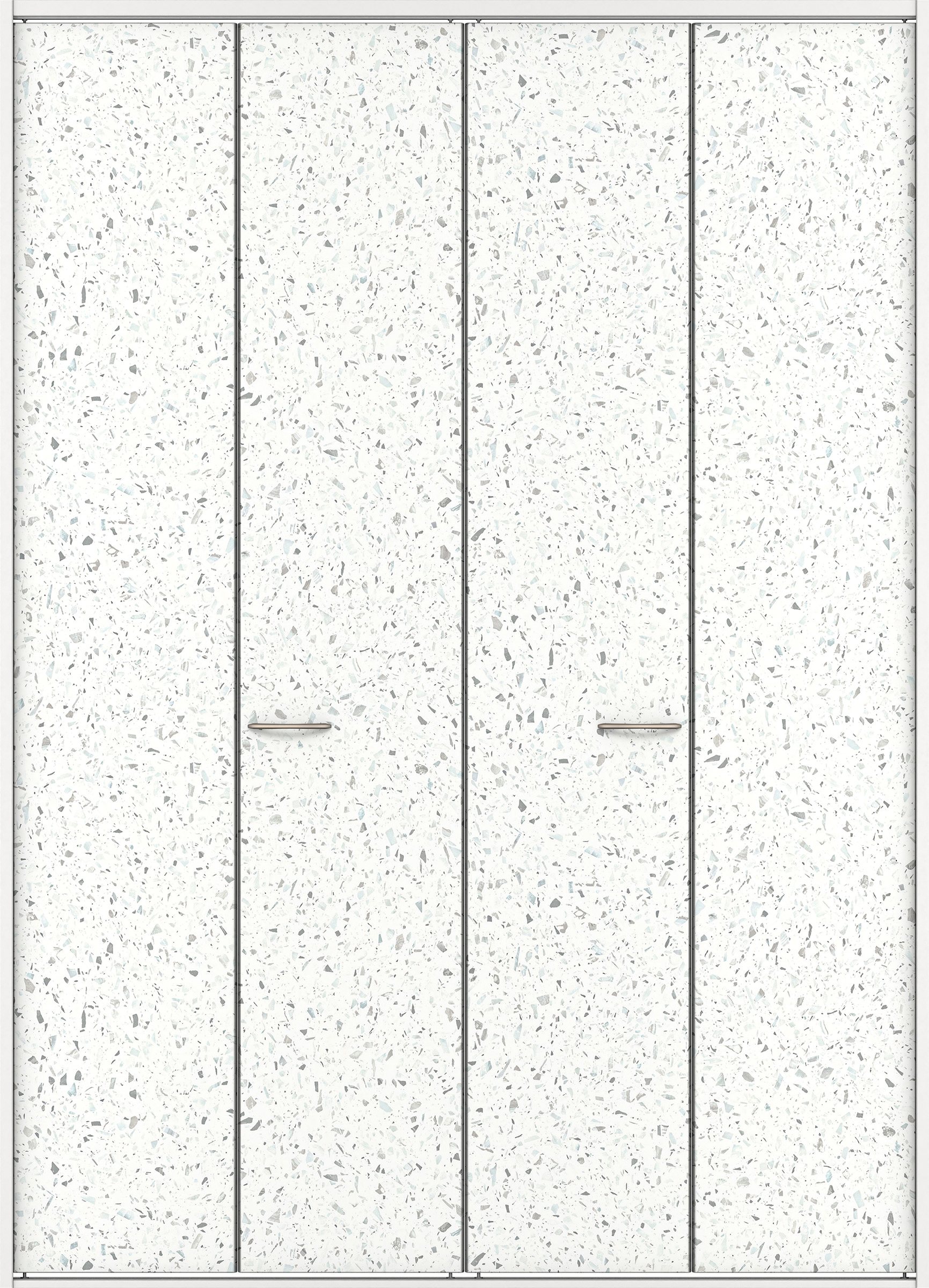 クローク収納　イエリア　折戸ユニット　フラットタイプ　パネル扉　四方枠（固定枠）　セット　１６８０幅（６尺間口）　２３３０高　〈テラゾホワイト柄〉　ハンドルラウンド型〈鏡面クローム仕上げ〉