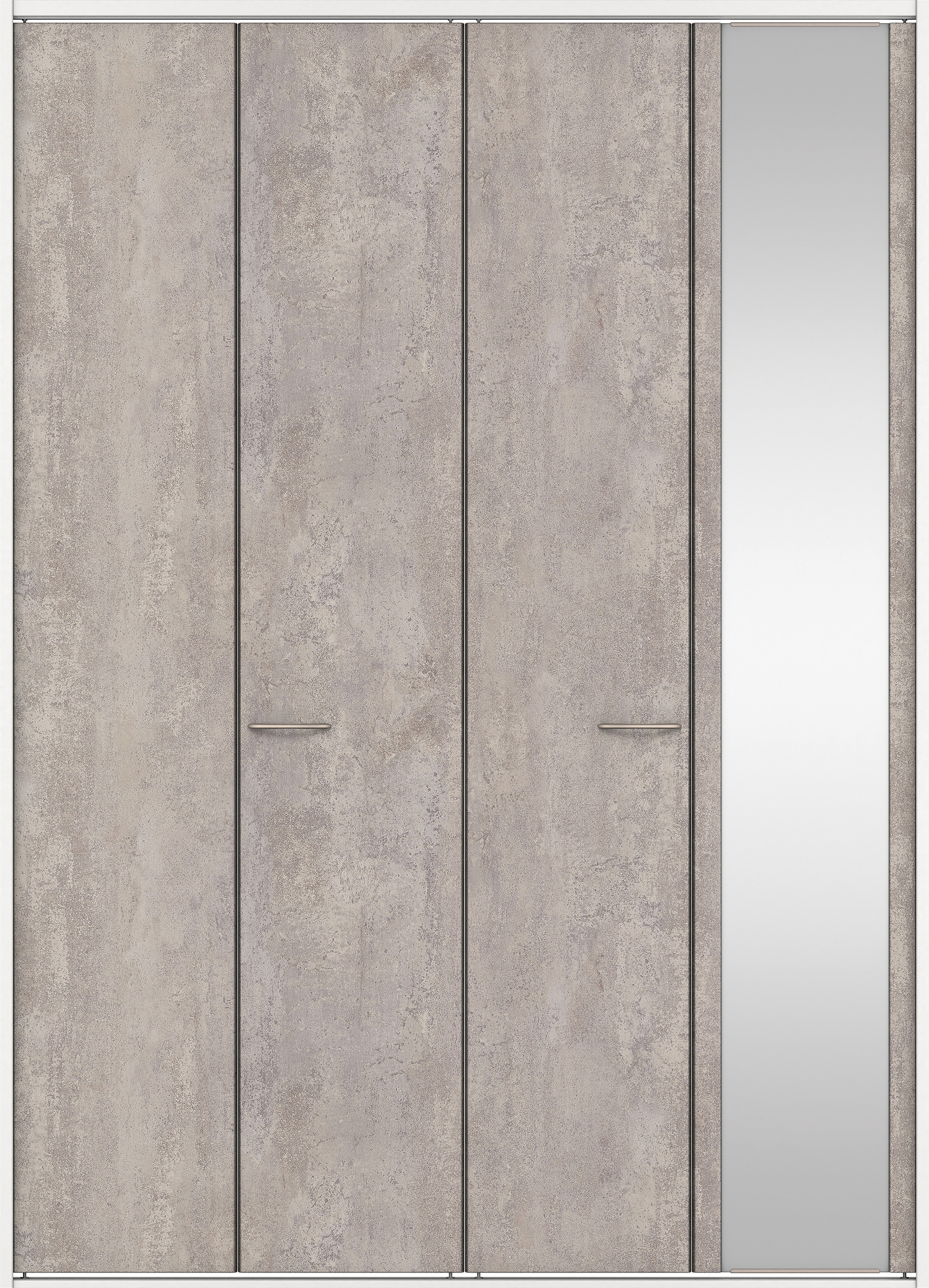 クローク収納　イエリア　折戸ユニット　フラットタイプ　ミラー扉　四方枠（固定枠）　セット　１６８０幅（６尺間口）　２３３０高　〈コンクリートグレー柄〉　ハンドル角型〈鏡面クローム仕上げ〉