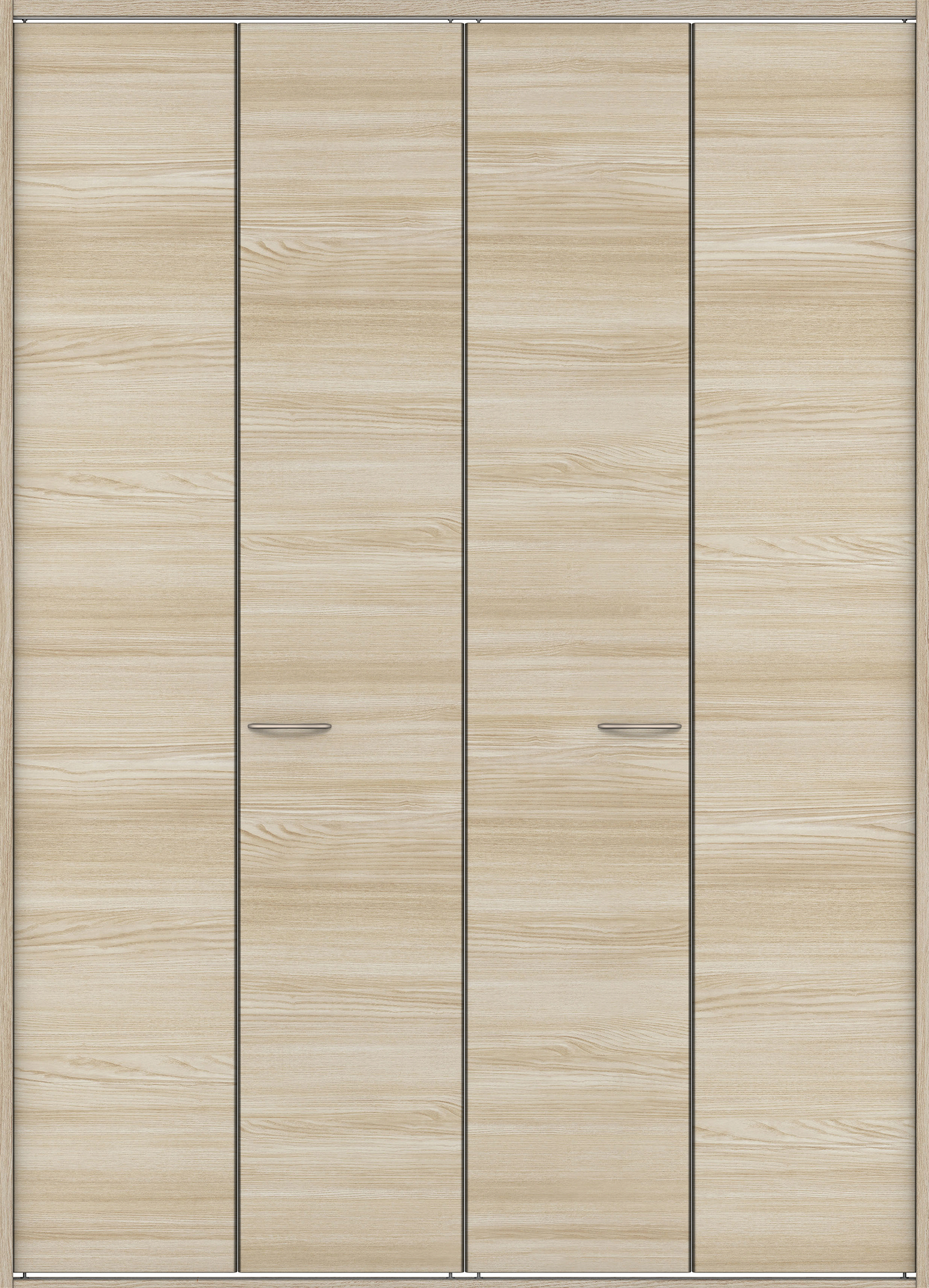 クローク収納　イエリア　折戸ユニット　フラット横木目タイプ　ウッド扉　四方枠（固定枠）　セット　１６４４幅（６尺小間口）　２３３０高　〈ソフトグレージュ柄〉　ハンドルラウンド型〈Ｔシルバー色〉