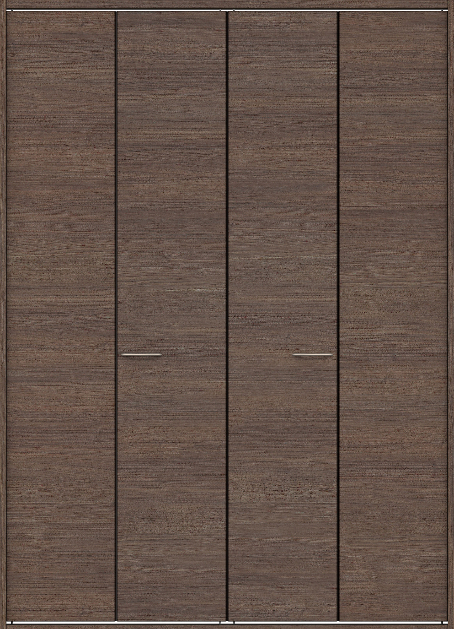 クローク収納　イエリア　折戸ユニット　フラット横木目タイプ　ウッド扉　四方枠（固定枠）　セット　１６４４幅（６尺小間口）　２３３０高　〈ダルブラウン柄〉　ハンドルラウンド型〈Ｔシルバー色〉