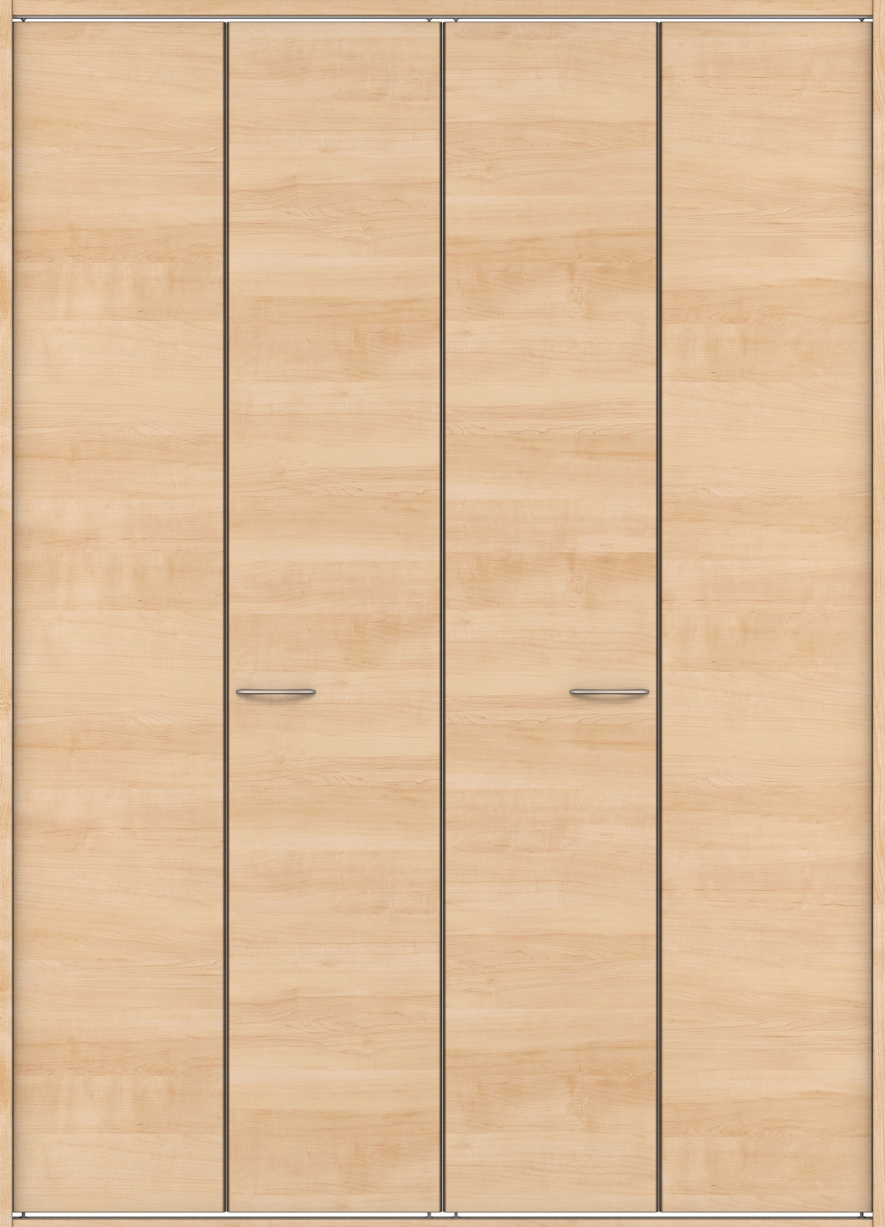 クローク収納　イエリア　折戸ユニット　フラット横木目タイプ　ウッド扉　四方枠（固定枠）　セット　１６８０幅（６尺間口）　２３３０高　〈ミルベージュ柄〉　ハンドルラウンド型〈Ｔシルバー色〉