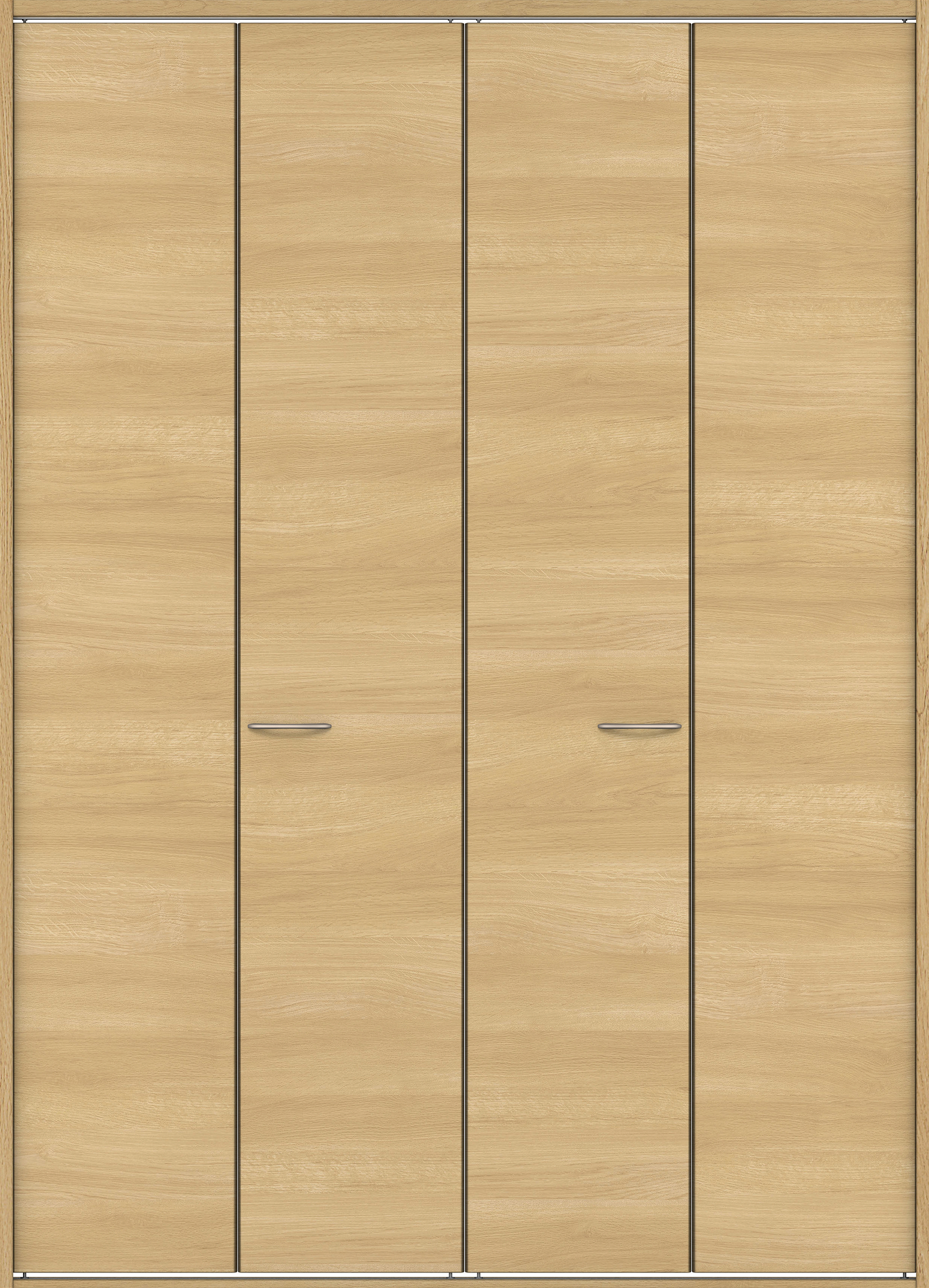 クローク収納　イエリア　折戸ユニット　フラット横木目タイプ　ウッド扉　四方枠（固定枠）　セット　１６４４幅（６尺小間口）　２３３０高　〈ライトオーカー柄〉　ハンドルラウンド型〈Ｔシルバー色〉