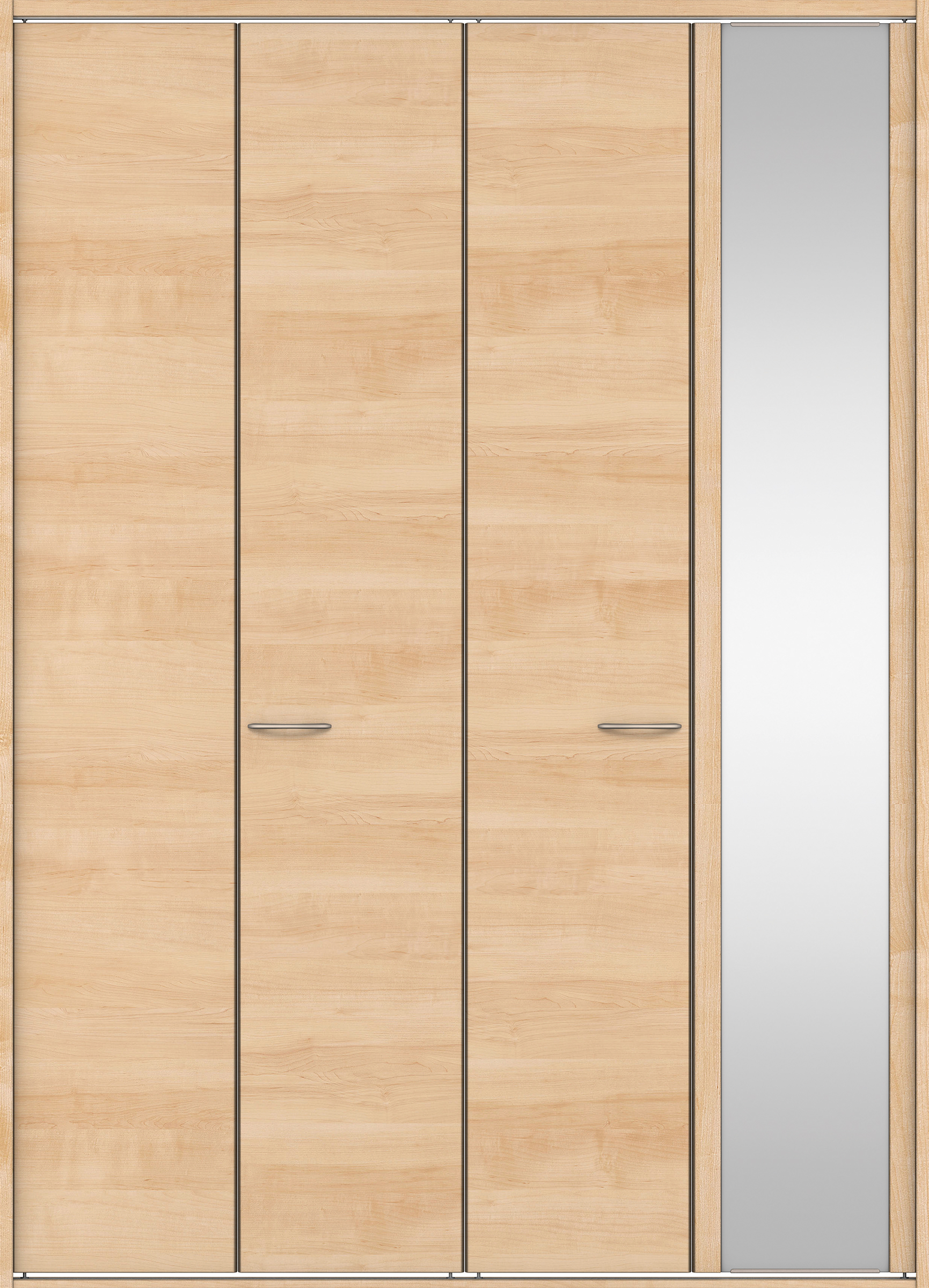 クローク収納　イエリア　折戸ユニット　フラット横木目タイプ　ミラー扉　四方枠（固定枠）　セット　１８２０幅（２Ｍ間口）　２３３０高　〈ミルベージュ柄〉　ハンドルラウンド型〈サテンニッケル仕上げ〉