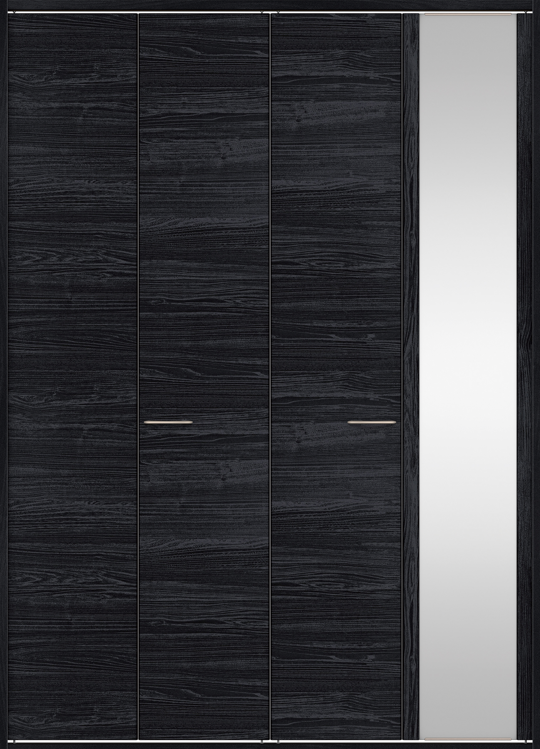 クローク収納　イエリア　折戸ユニット　フラット横木目タイプ　ミラー扉　四方枠（固定枠）　セット　１６８０幅（６尺間口）　２３３０高　〈モスブラック柄〉　ハンドルラウンド型〈Ｔシルバー色〉