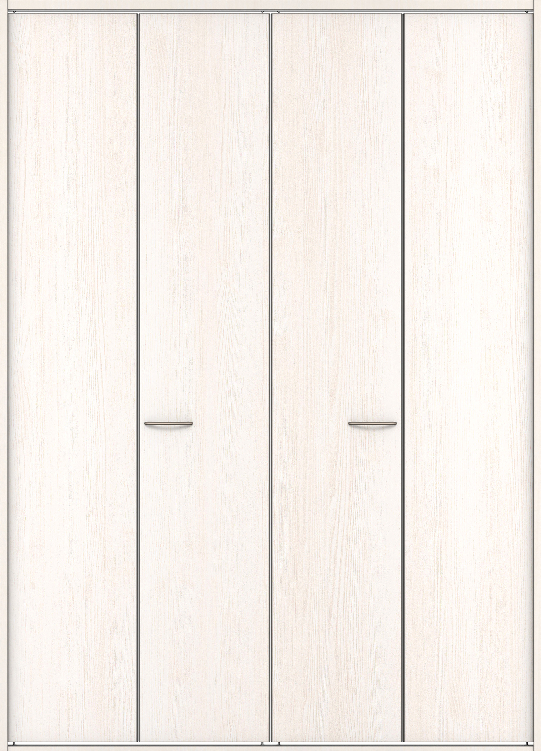 クローク収納　イエリア　折戸ユニット　フラット縦木目タイプ　ウッド扉　四方枠（固定枠）　セット　１６４４幅（６尺小間口）　２３３０高　〈ネオホワイト柄〉　ハンドルラウンド型〈ブラック色〉