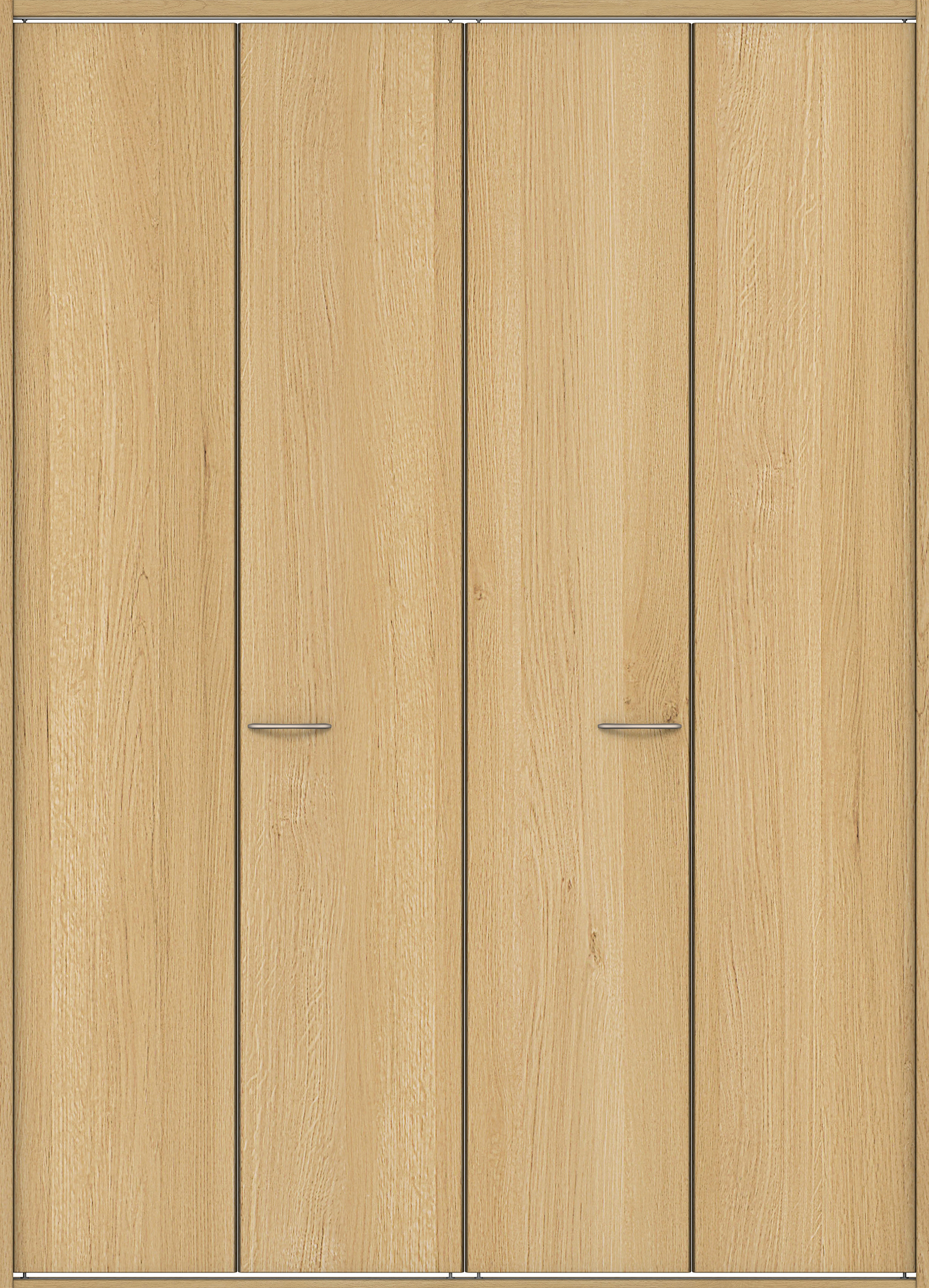 クローク収納　イエリア　折戸ユニット　フラット縦木目タイプ　ウッド扉　四方枠（固定枠）　セット　１６４４幅（６尺小間口）　２３３０高　〈ライトオーカー柄〉　ハンドルラウンド型〈Ｔシルバー色〉