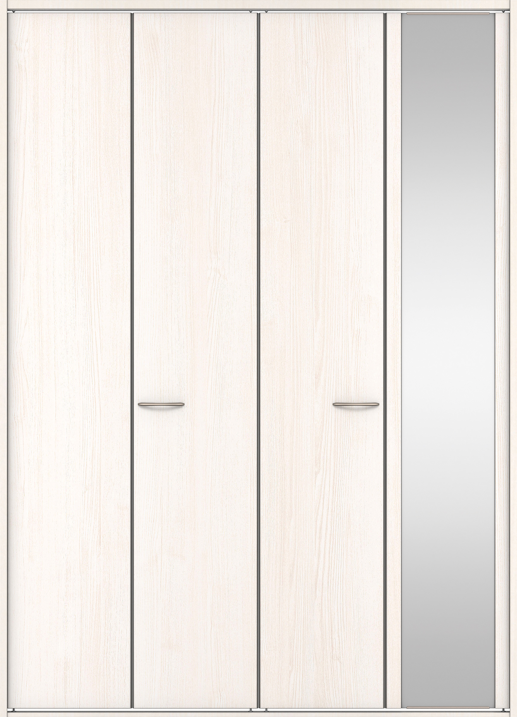 クローク収納　イエリア　折戸ユニット　フラット縦木目タイプ　ミラー扉　四方枠（固定枠）　セット　１８２０幅（２Ｍ間口）　２３３０高　〈ネオホワイト柄〉　ハンドルラウンド型〈Ｔシルバー色〉