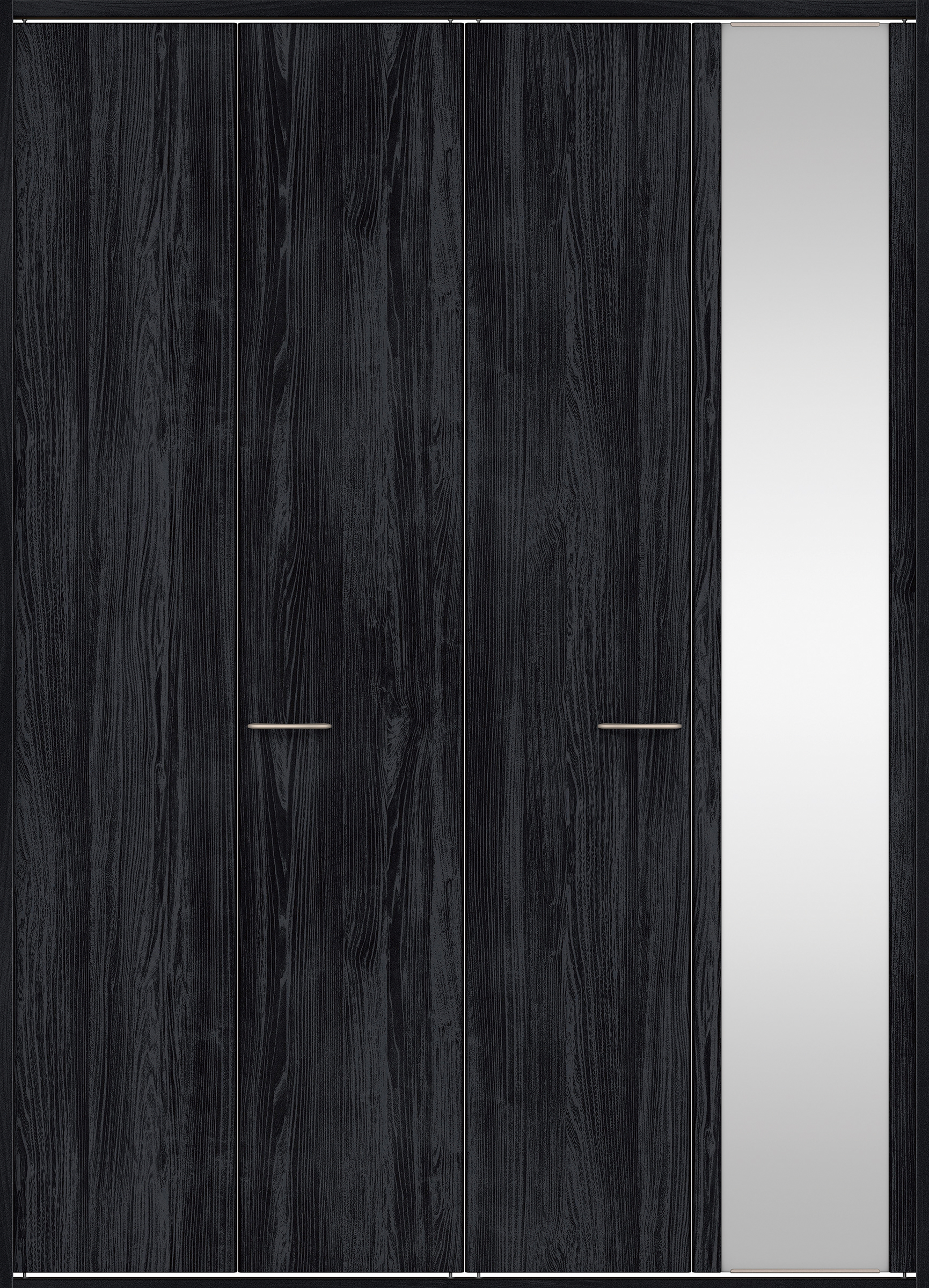 クローク収納　イエリア　折戸ユニット　フラット縦木目タイプ　ミラー扉　四方枠（固定枠）　セット　１８２０幅（２Ｍ間口）　２３３０高　〈モスブラック柄〉　ハンドルラウンド型〈Ｔシルバー色〉