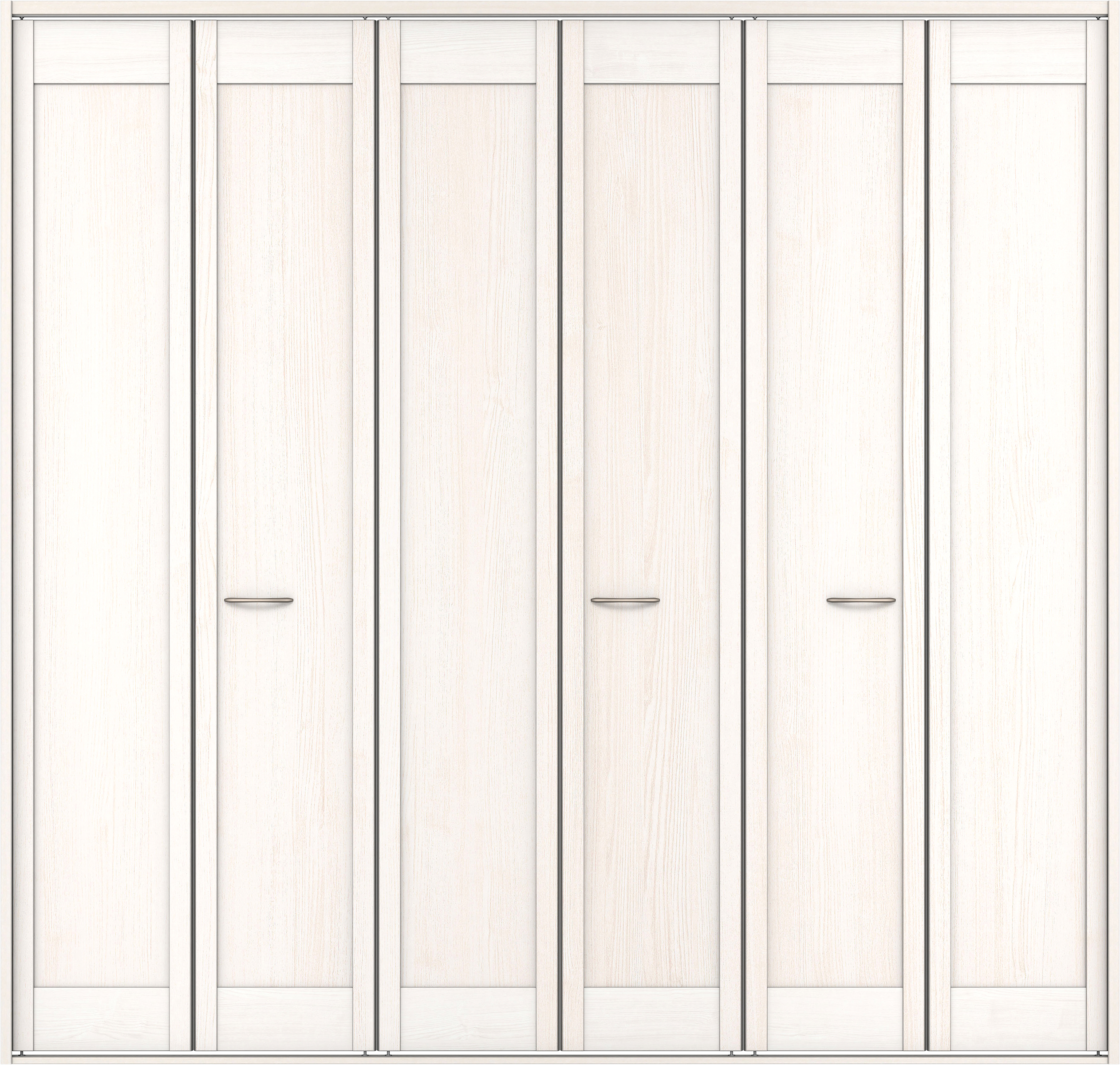 クローク収納　イエリア　折戸ユニット　カマチタイプ　ウッド扉　四方枠（固定枠）　セット　２４５０幅（９尺間口）　２３３０高　〈ネオホワイト柄〉　ハンドル角型〈Ｔシルバー色〉