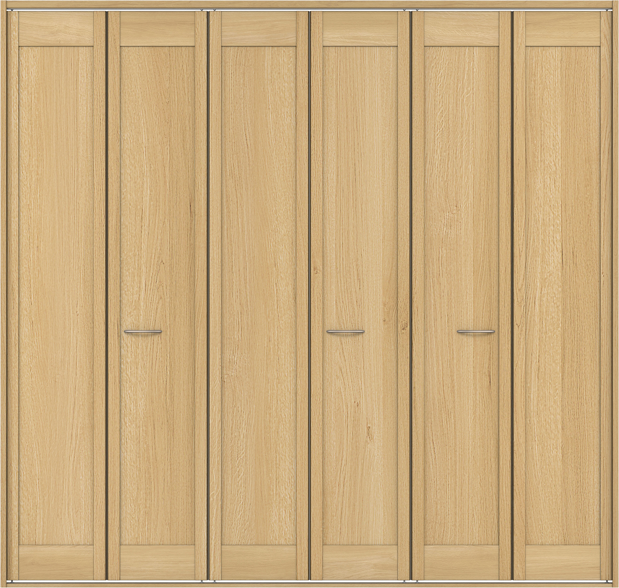 クローク収納　イエリア　折戸ユニット　カマチタイプ　ウッド扉　四方枠（固定枠）　セット　２４５０幅（９尺間口）　２３３０高　〈ライトオーカー柄〉　ハンドルラウンド型〈Ｔシルバー色〉