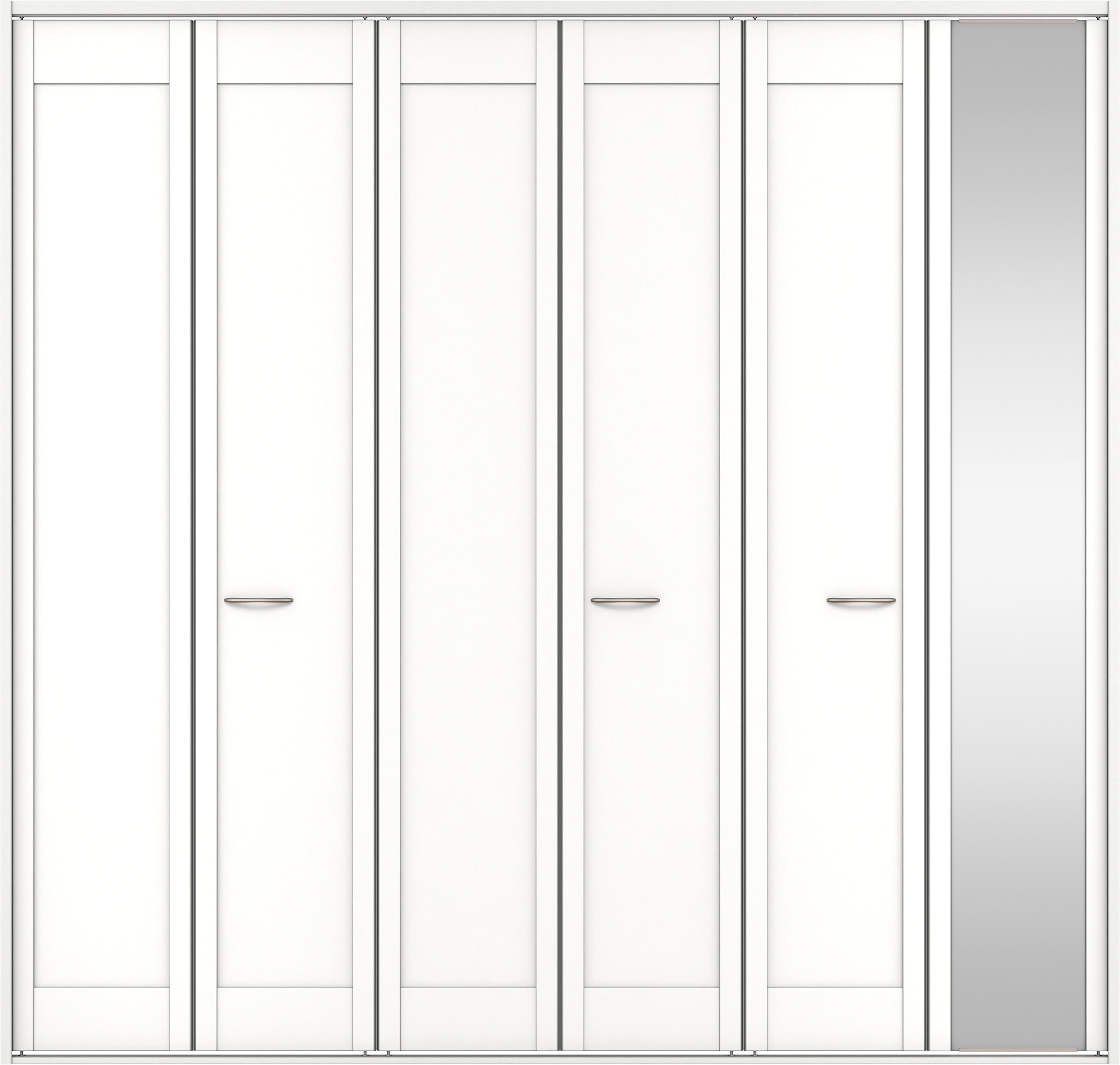 クローク収納　イエリア　折戸ユニット　カマチタイプ　ミラー扉　四方枠（固定枠）　セット　２４５０幅（９尺間口）　２３３０高　〈パウダーホワイト柄〉　ハンドルラウンド型〈Ｔシルバー色〉