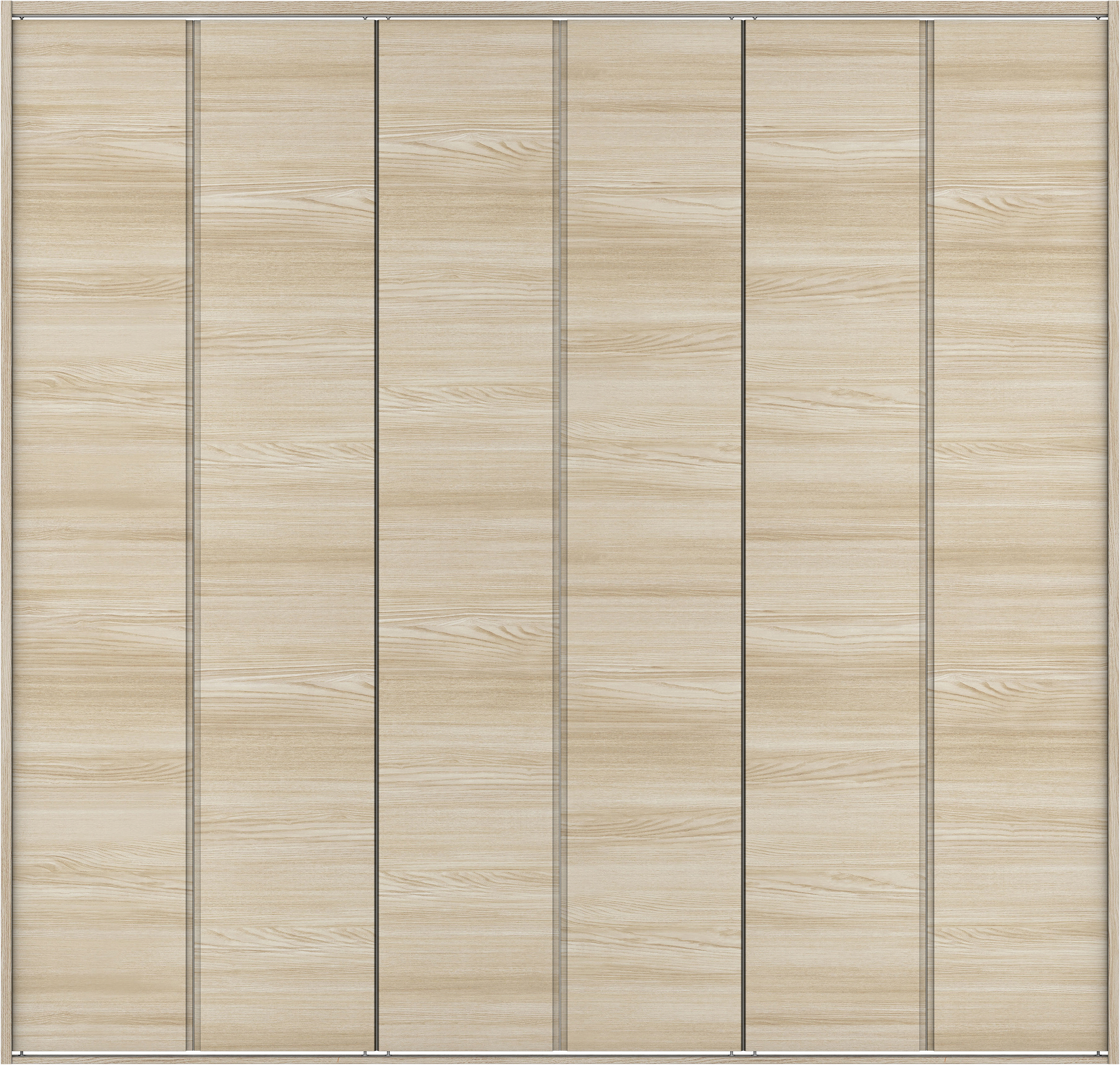 クローク収納　イエリア　折戸ユニット　ハンドルレス横木目タイプ　ウッド扉　四方枠（固定枠）　セット　２４５０幅（９尺間口）　２３３０高　〈ソフトグレージュ柄〉　ハンドルレス