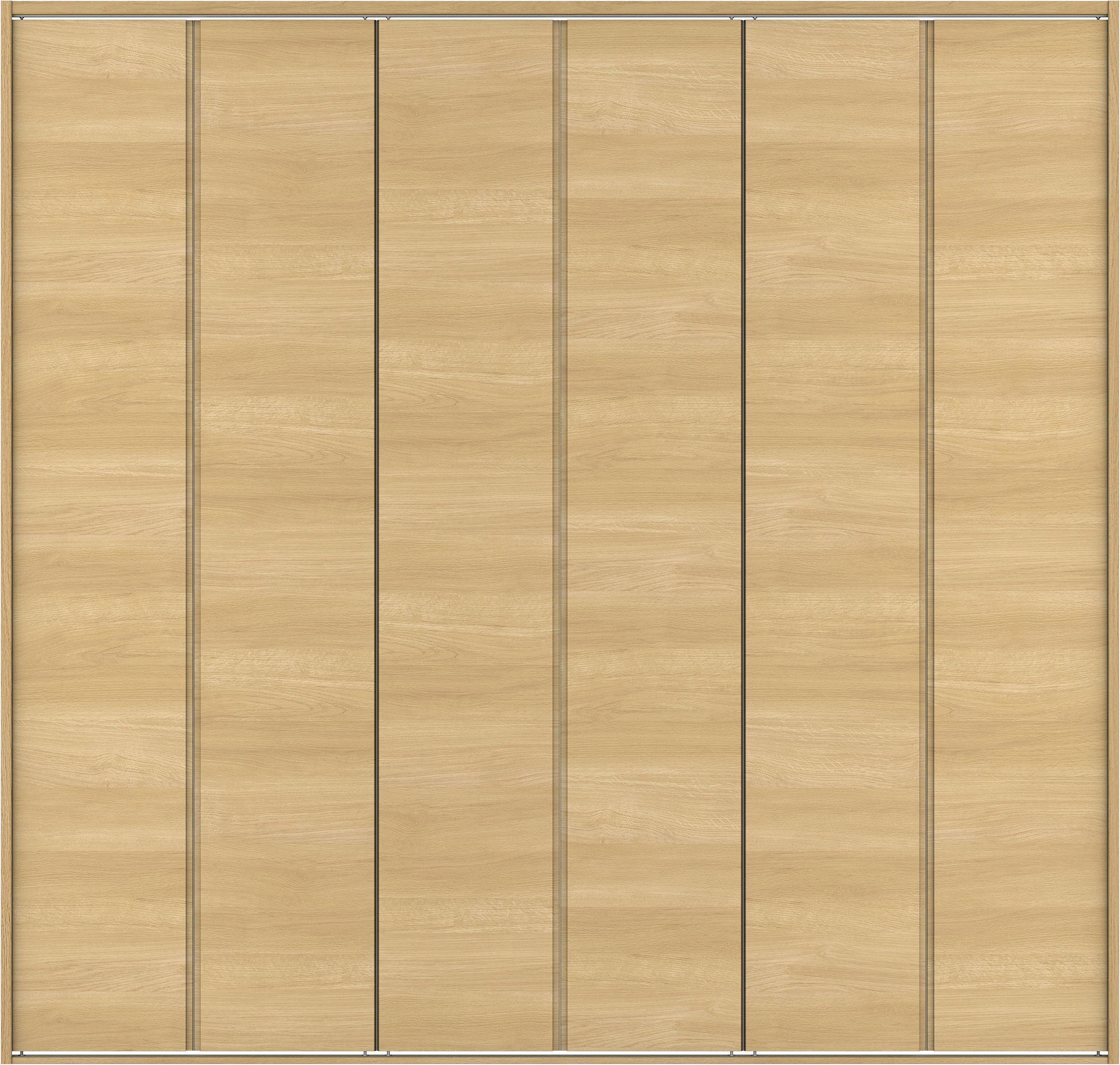 クローク収納　イエリア　折戸ユニット　ハンドルレス横木目タイプ　ウッド扉　四方枠（固定枠）　セット　２７１４幅（３Ｍ間口）　２３３０高　〈ライトオーカー柄〉　ハンドルレス