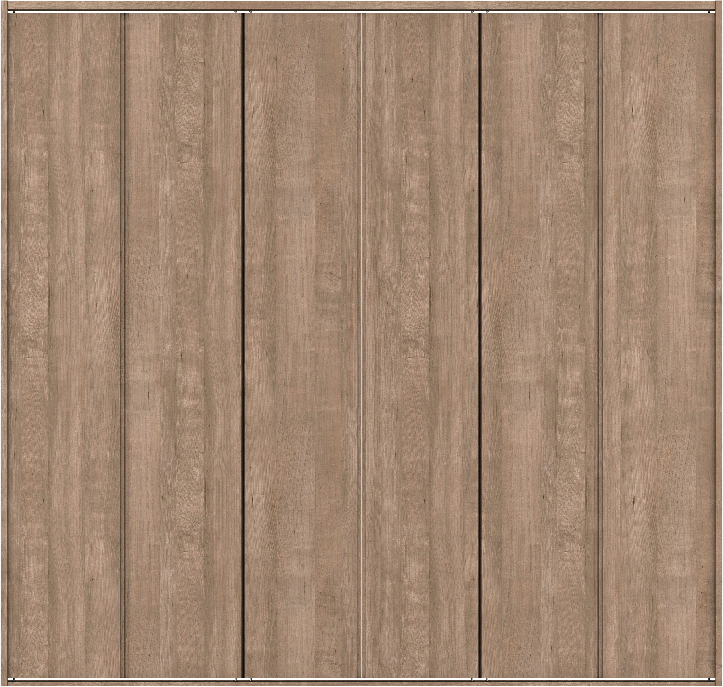 クローク収納　イエリア　折戸ユニット　ハンドルレス縦木目タイプ　ウッド扉　四方枠（固定枠）　セット　２７１４幅（３Ｍ間口）　２３３０高　〈トープグレー柄〉　ハンドルレス