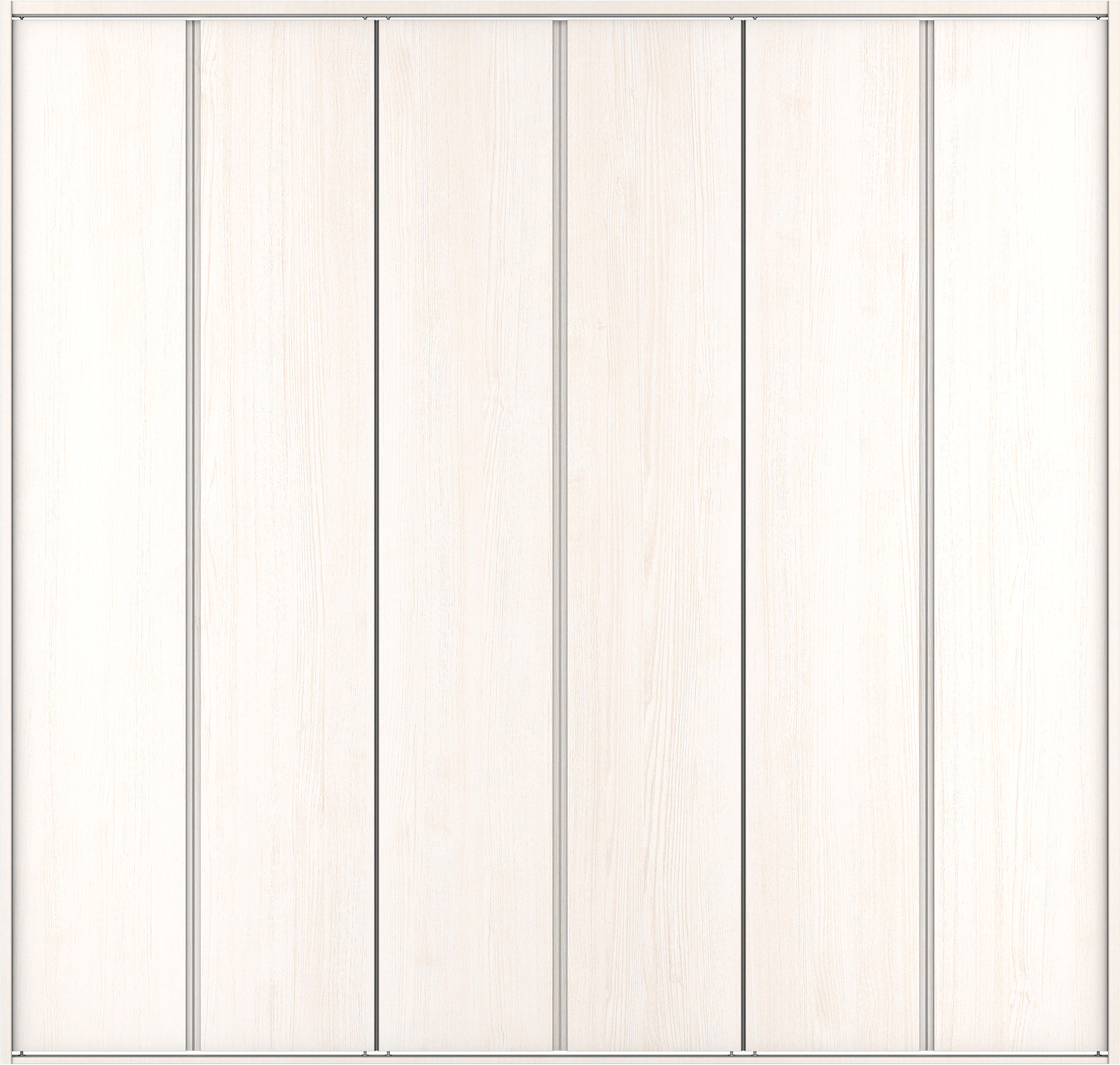 クローク収納　イエリア　折戸ユニット　ハンドルレス縦木目タイプ　ウッド扉　四方枠（固定枠）　セット　２７１４幅（３Ｍ間口）　２３３０高　〈ネオホワイト柄〉　ハンドルレス