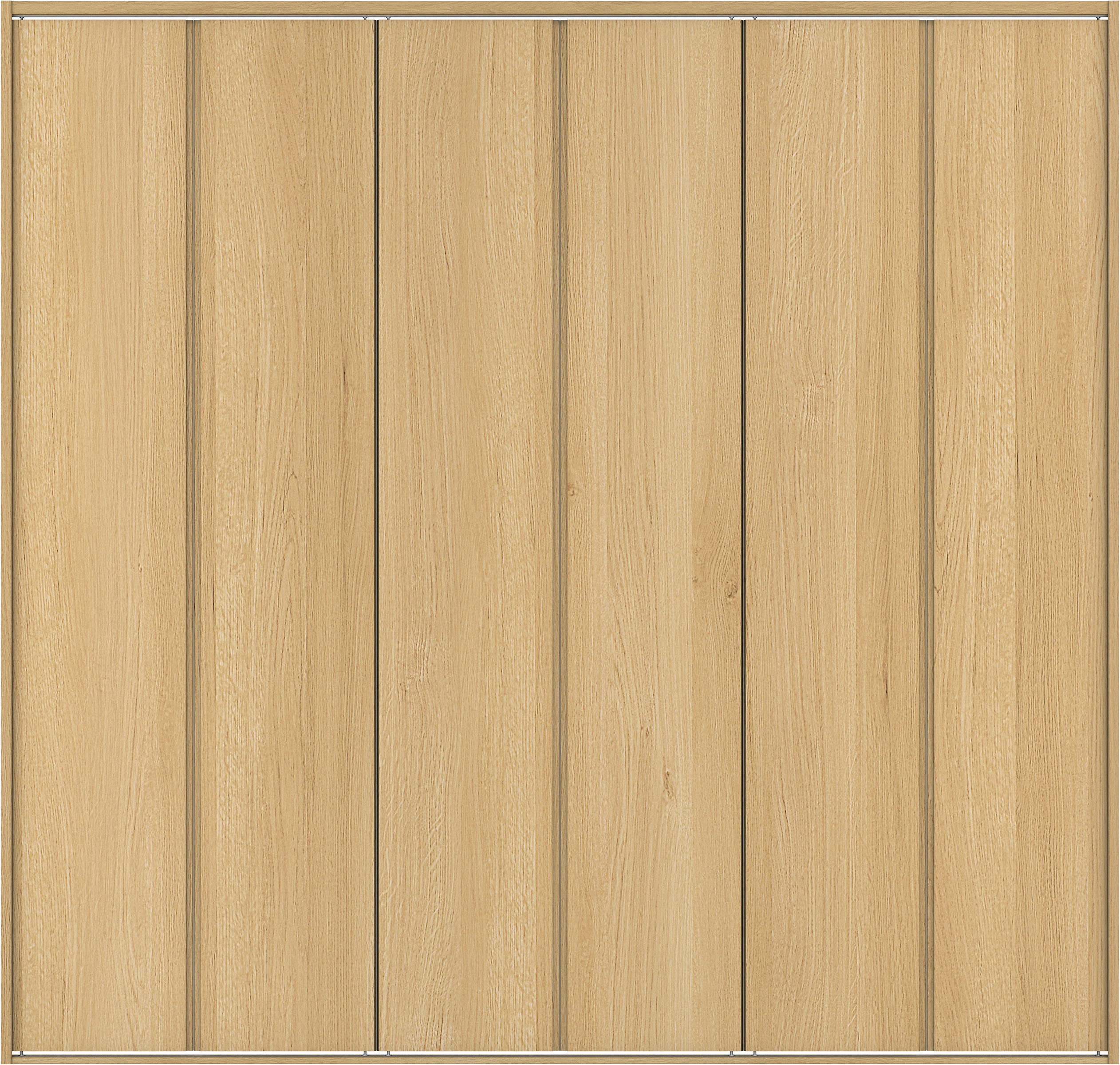 クローク収納　イエリア　折戸ユニット　ハンドルレス縦木目タイプ　ウッド扉　四方枠（固定枠）　セット　２４５０幅（９尺間口）　２３３０高　〈ライトオーカー柄〉　ハンドルレス