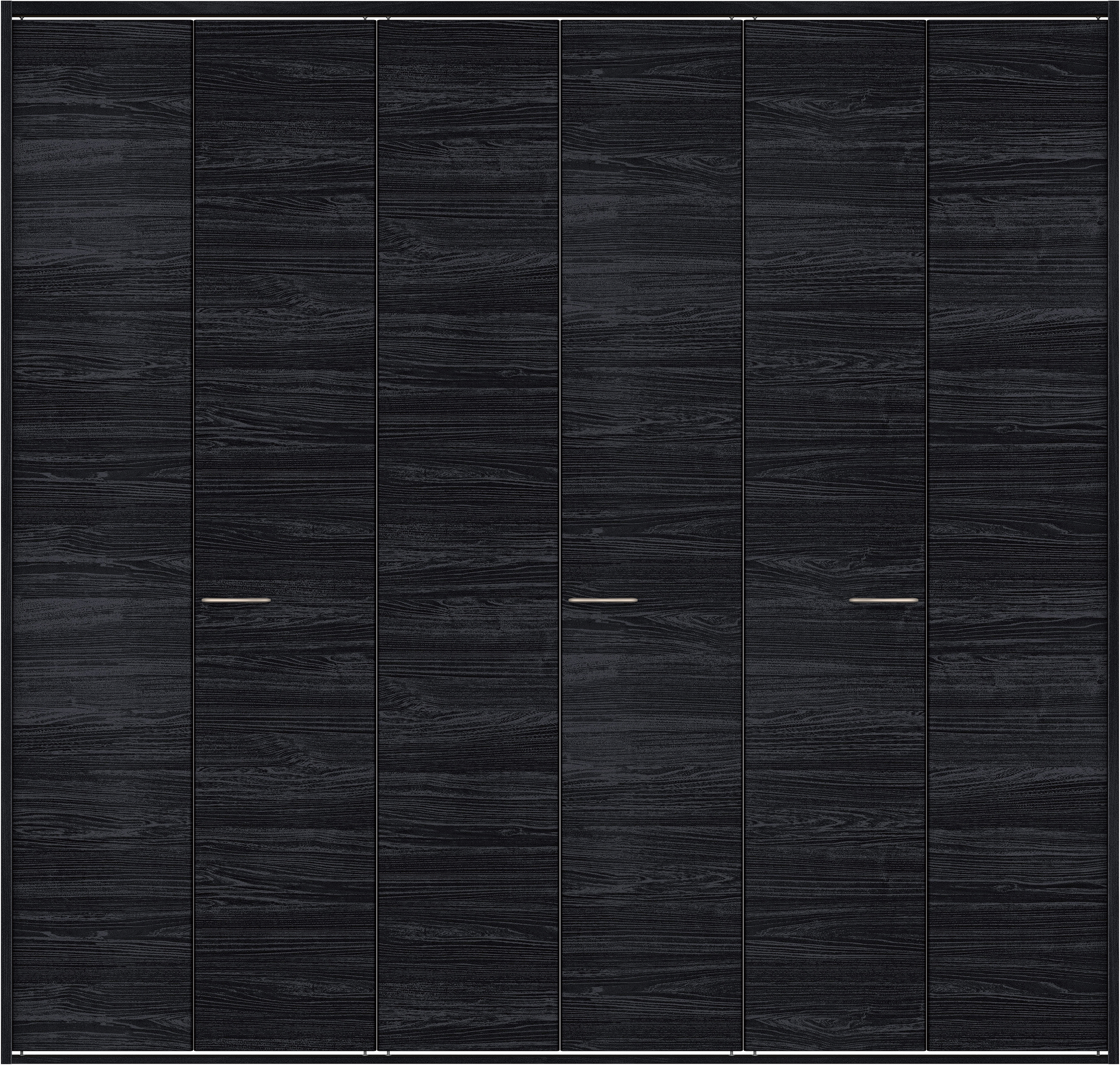 クローク収納　イエリア　折戸ユニット　フラット横木目タイプ　ウッド扉　四方枠（固定枠）　セット　２７１４幅（３Ｍ間口）　２３３０高　〈モスブラック柄〉　ハンドルラウンド型〈Ｔシルバー色〉