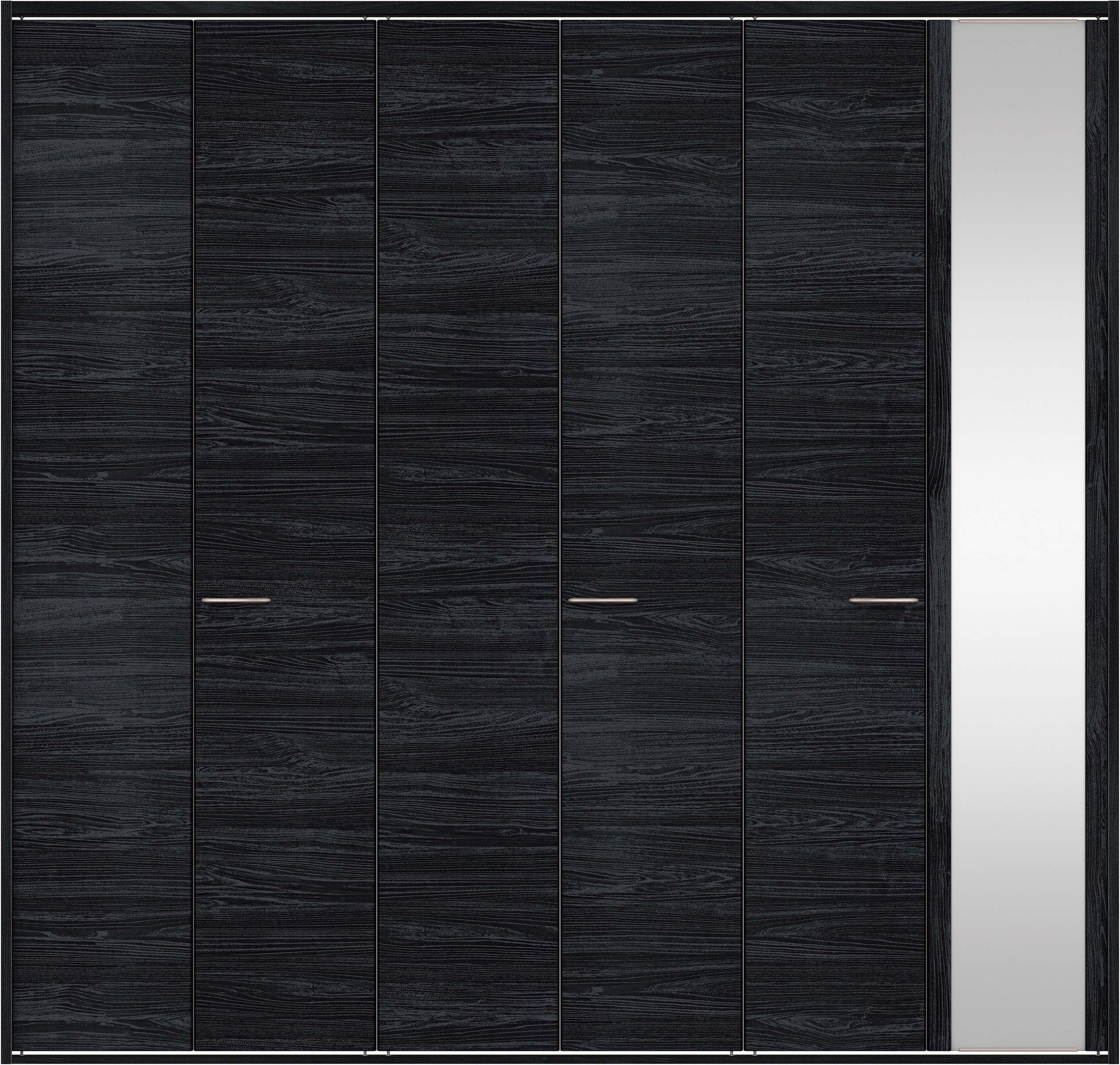 クローク収納　イエリア　折戸ユニット　フラット横木目タイプ　ミラー扉　四方枠（固定枠）　セット　２４５０幅（９尺間口）　２３３０高　〈モスブラック柄〉　ハンドルラウンド型〈Ｔシルバー色〉