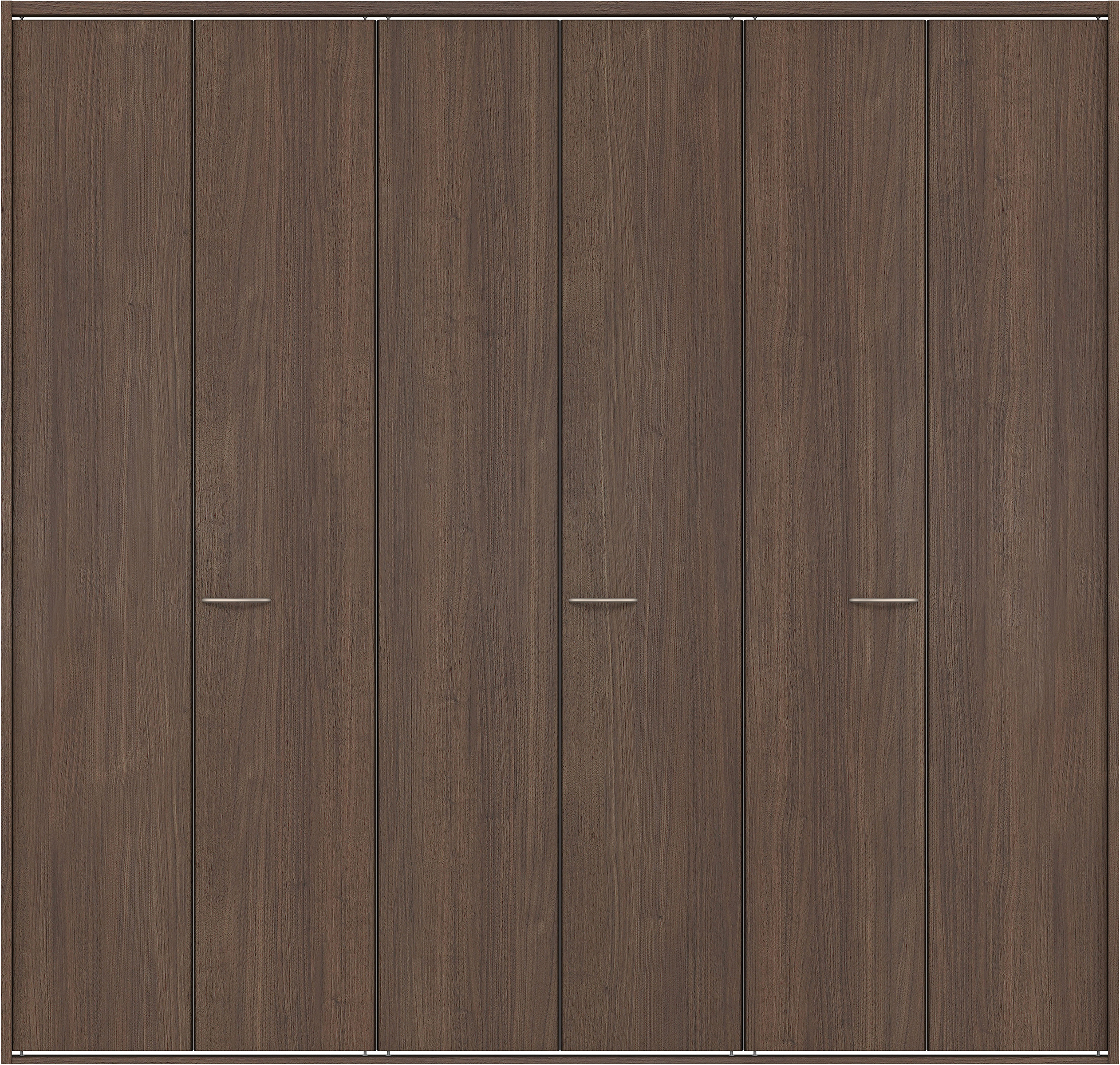 クローク収納　イエリア　折戸ユニット　フラット縦木目タイプ　ウッド扉　四方枠（固定枠）　セット　２４５０幅（９尺間口）　２３３０高　〈ダルブラウン柄〉　ハンドルラウンド型〈Ｔシルバー色〉