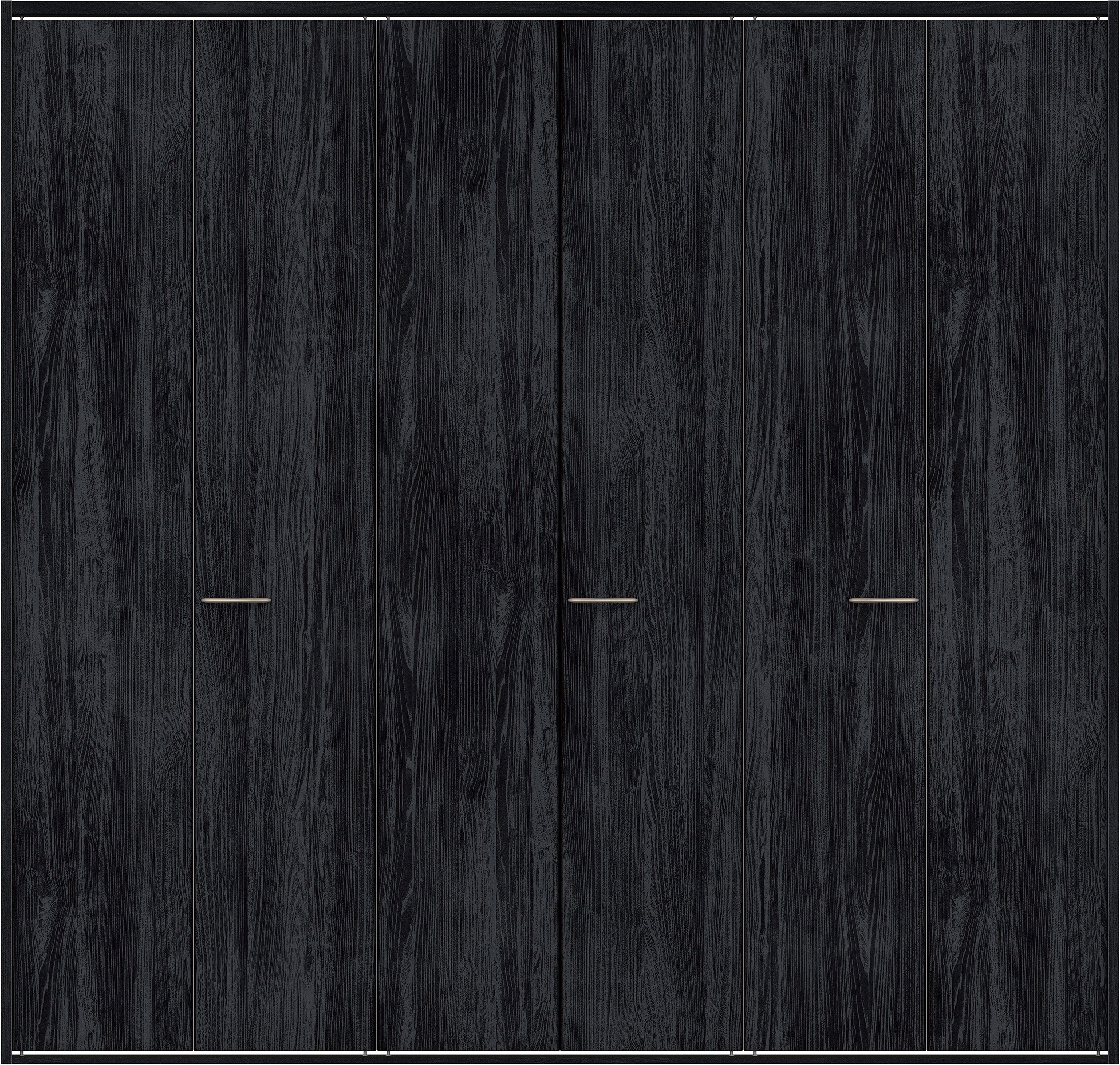 クローク収納　イエリア　折戸ユニット　フラット縦木目タイプ　ウッド扉　四方枠（固定枠）　セット　２７１４幅（３Ｍ間口）　２３３０高　〈モスブラック柄〉　ハンドルラウンド型〈Ｔシルバー色〉