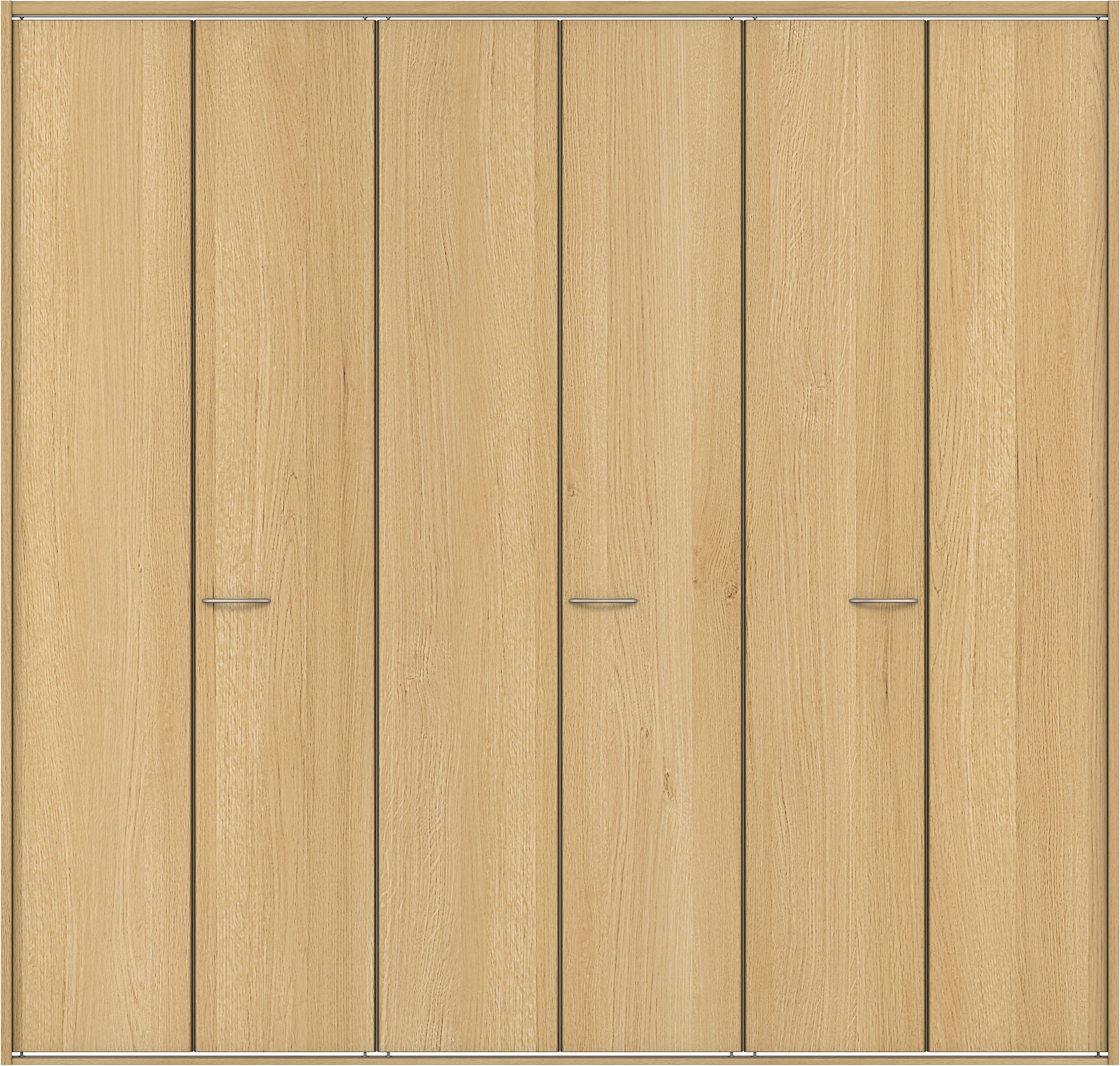 クローク収納　イエリア　折戸ユニット　フラット縦木目タイプ　ウッド扉　四方枠（固定枠）　セット　２７１４幅（３Ｍ間口）　２３３０高　〈ライトオーカー柄〉　ハンドルラウンド型〈Ｔシルバー色〉