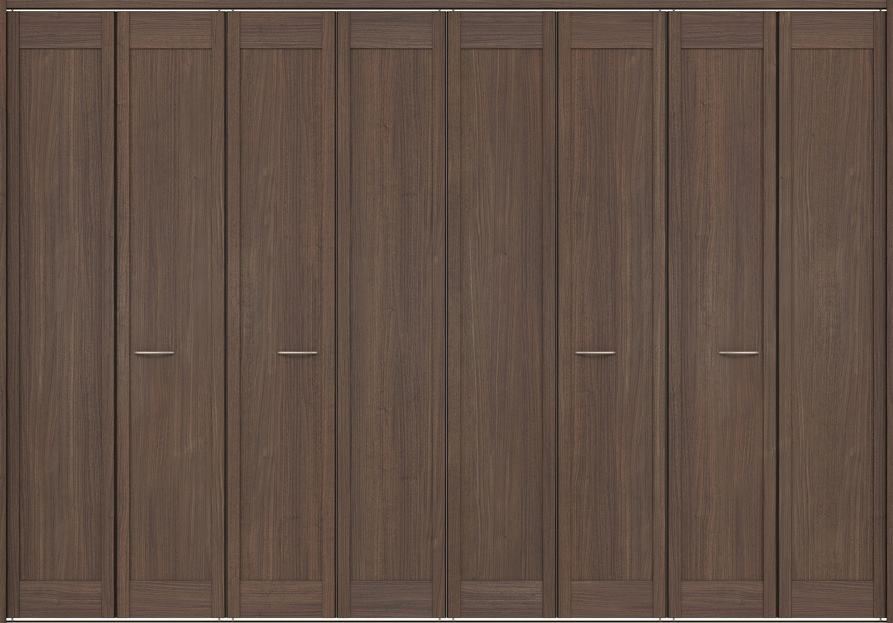 クローク収納　イエリア　折戸ユニット　カマチタイプ　ウッド扉　下レール付三方枠（固定枠）　セット　３３２７幅（１２尺間口）　２３２０高　〈ダルブラウン柄〉　ハンドルラウンド型〈Ｔシルバー色〉