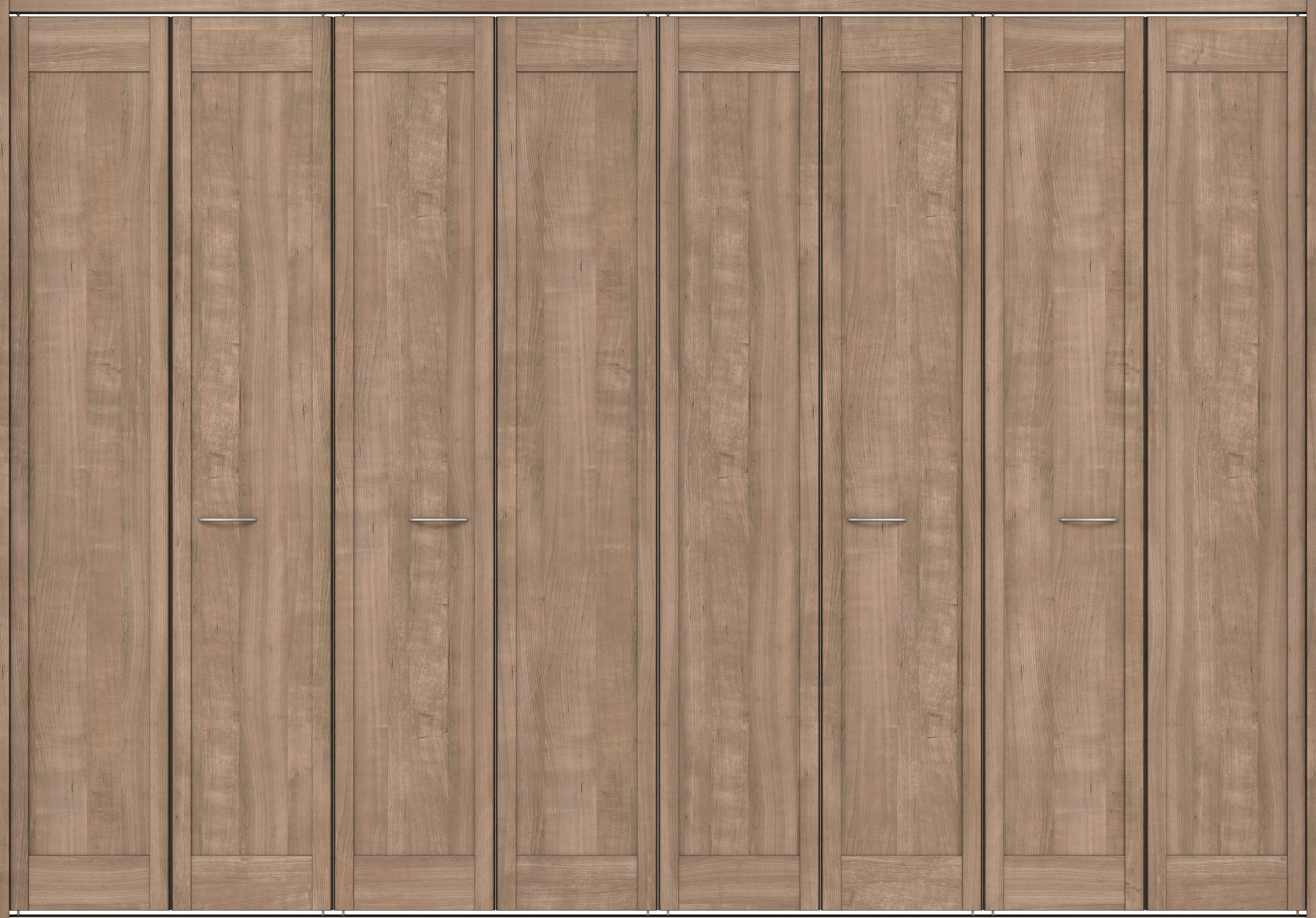 クローク収納　イエリア　折戸ユニット　カマチタイプ　ウッド扉　下レール付三方枠（固定枠）　セット　３３２７幅（１２尺間口）　２３２０高　〈トープグレー柄〉　ハンドルラウンド型〈Ｔシルバー色〉