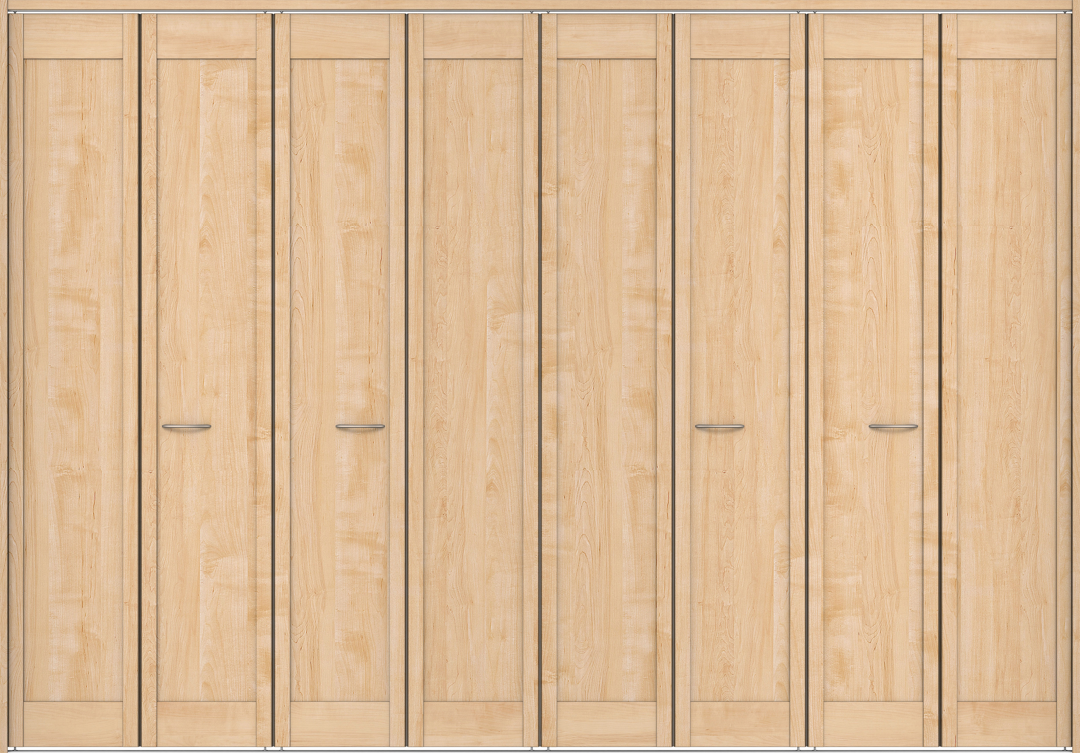 クローク収納　イエリア　折戸ユニット　カマチタイプ　ウッド扉　下レール付三方枠（固定枠）　セット　３３２７幅（１２尺間口）　２３２０高　〈ミルベージュ柄〉　ハンドルラウンド型〈Ｔシルバー色〉