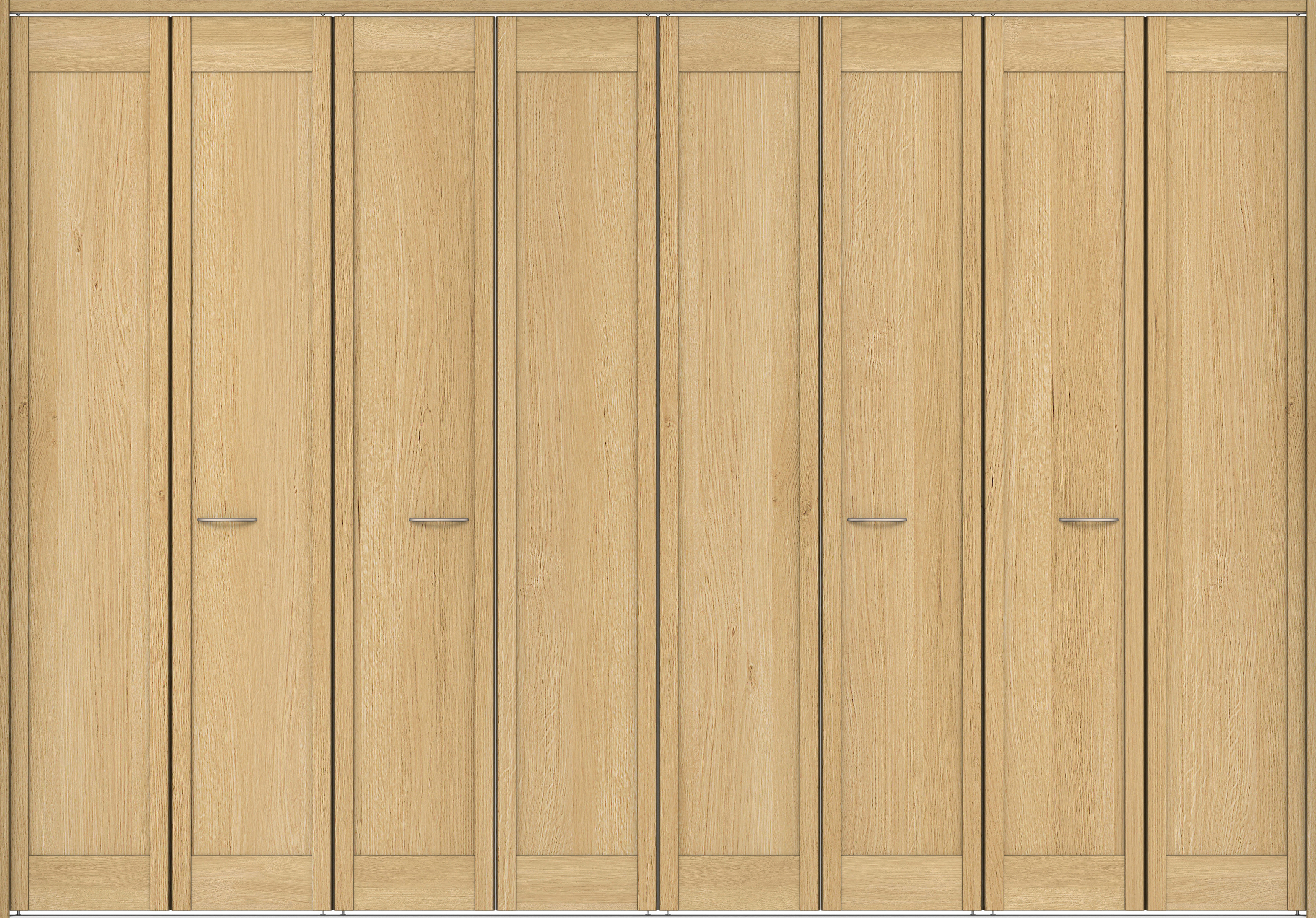 クローク収納　イエリア　折戸ユニット　カマチタイプ　ウッド扉　下レール付三方枠（固定枠）　セット　３３２７幅（１２尺間口）　２３２０高　〈ライトオーカー柄〉　ハンドルラウンド型〈Ｔシルバー色〉