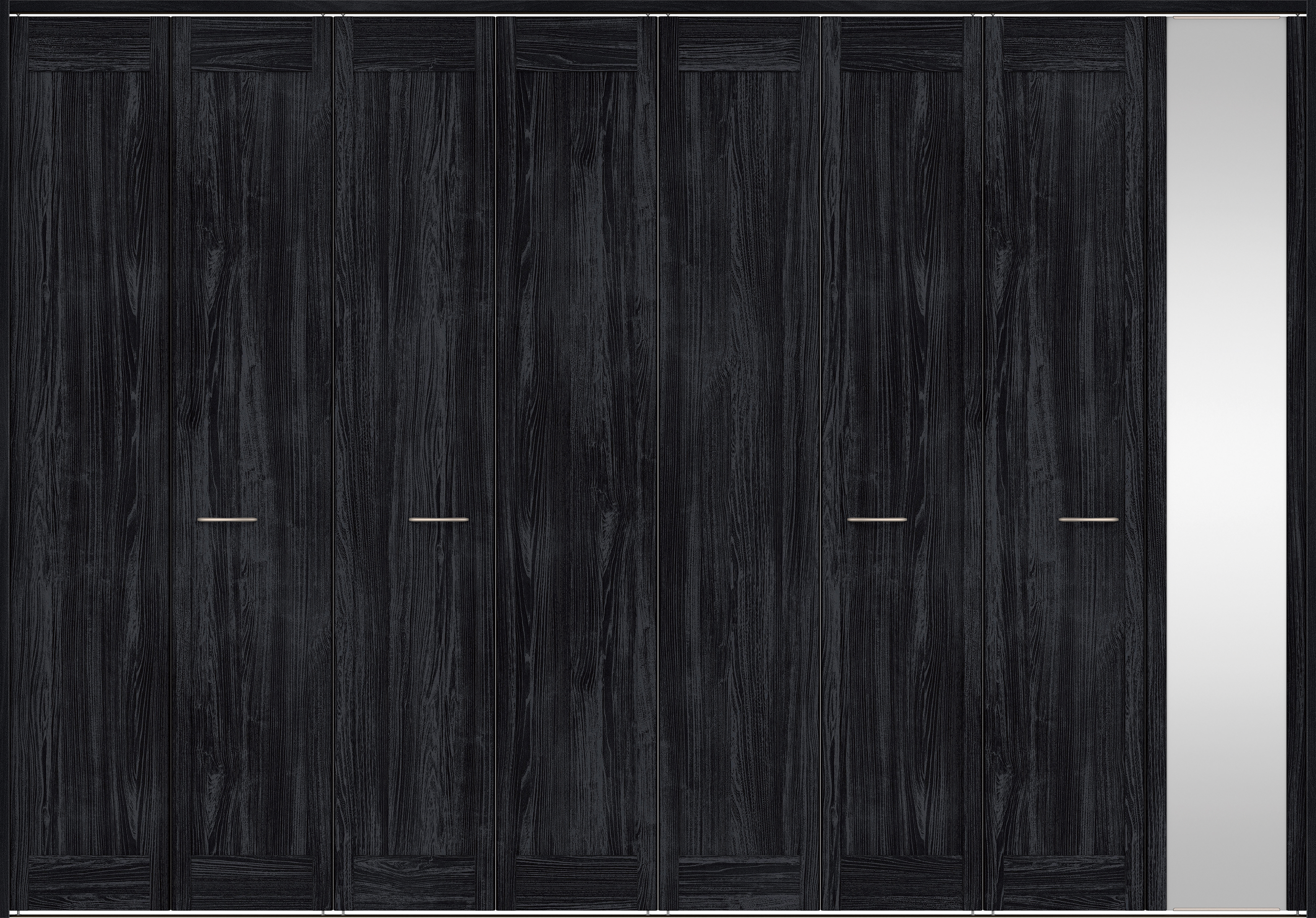 クローク収納　イエリア　折戸ユニット　カマチタイプ　ミラー扉　下レール付三方枠（固定枠）　セット　３３２７幅（１２尺間口）　２３２０高　〈モスブラック柄〉　ハンドルラウンド型〈Ｔシルバー色〉