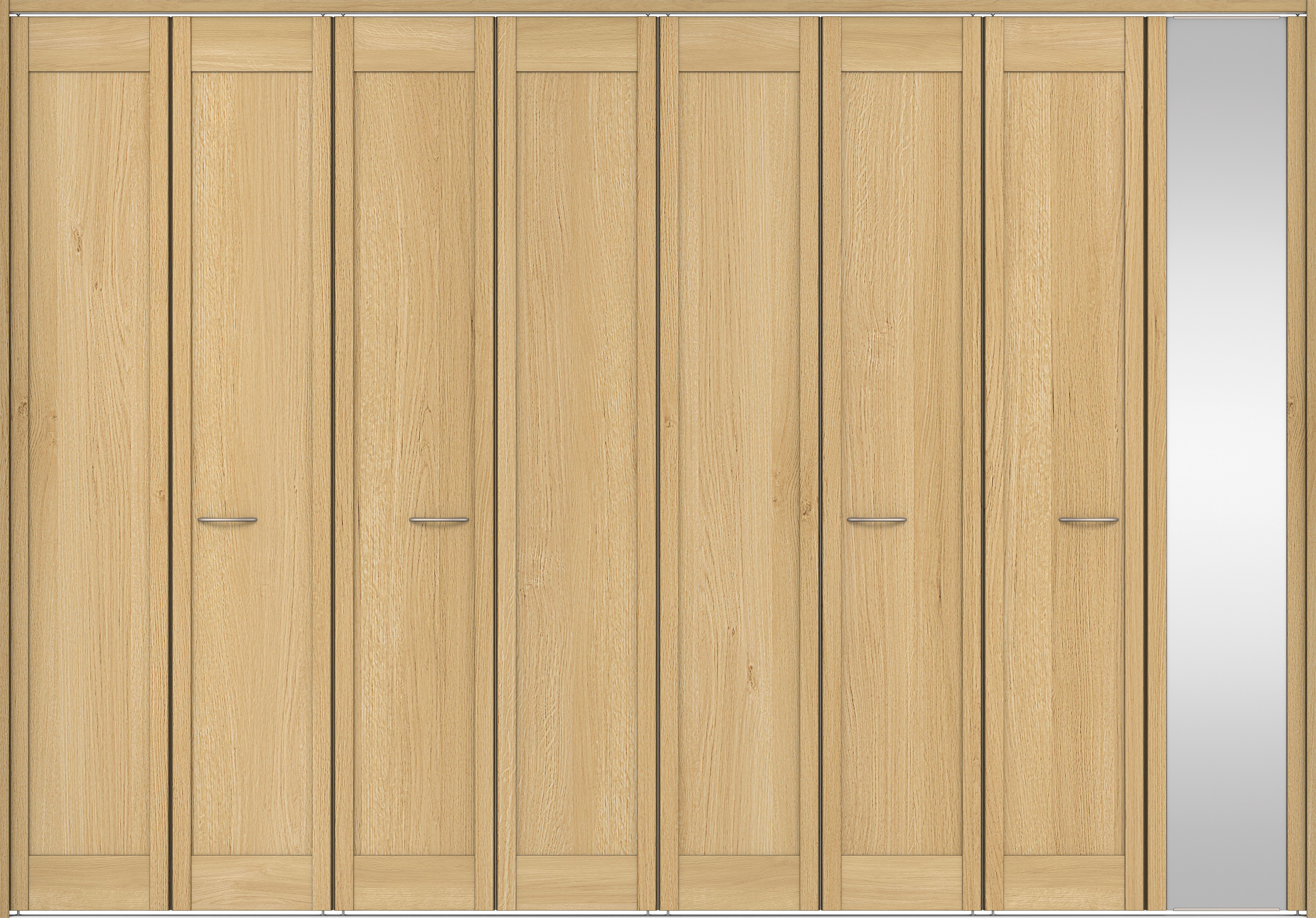 クローク収納　イエリア　折戸ユニット　カマチタイプ　ミラー扉　下レール付三方枠（固定枠）　セット　３３２７幅（１２尺間口）　２３２０高　〈ライトオーカー柄〉　ハンドルラウンド型〈Ｔシルバー色〉