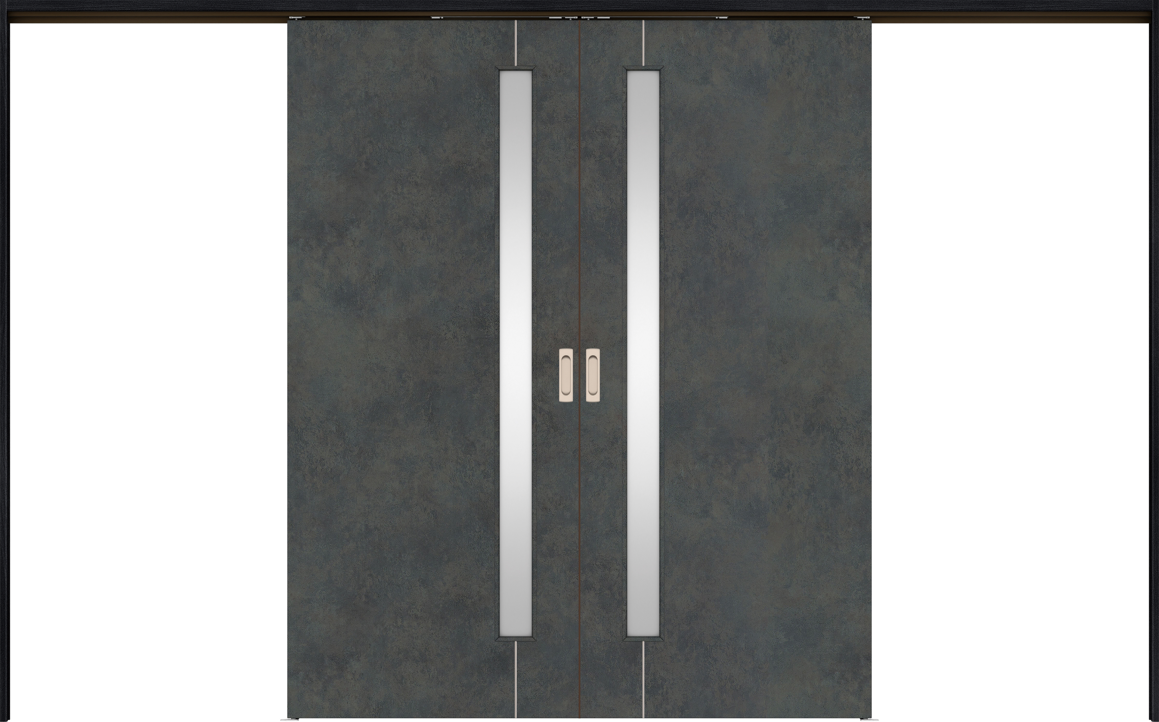 リビングドア　イエリア　吊戸・引分　扉セット　Ｄ４デザイン　３２６６幅用　２０００高　〈アイアンブラック柄〉　左右兼用　錠なし　ラクラクローズ付用