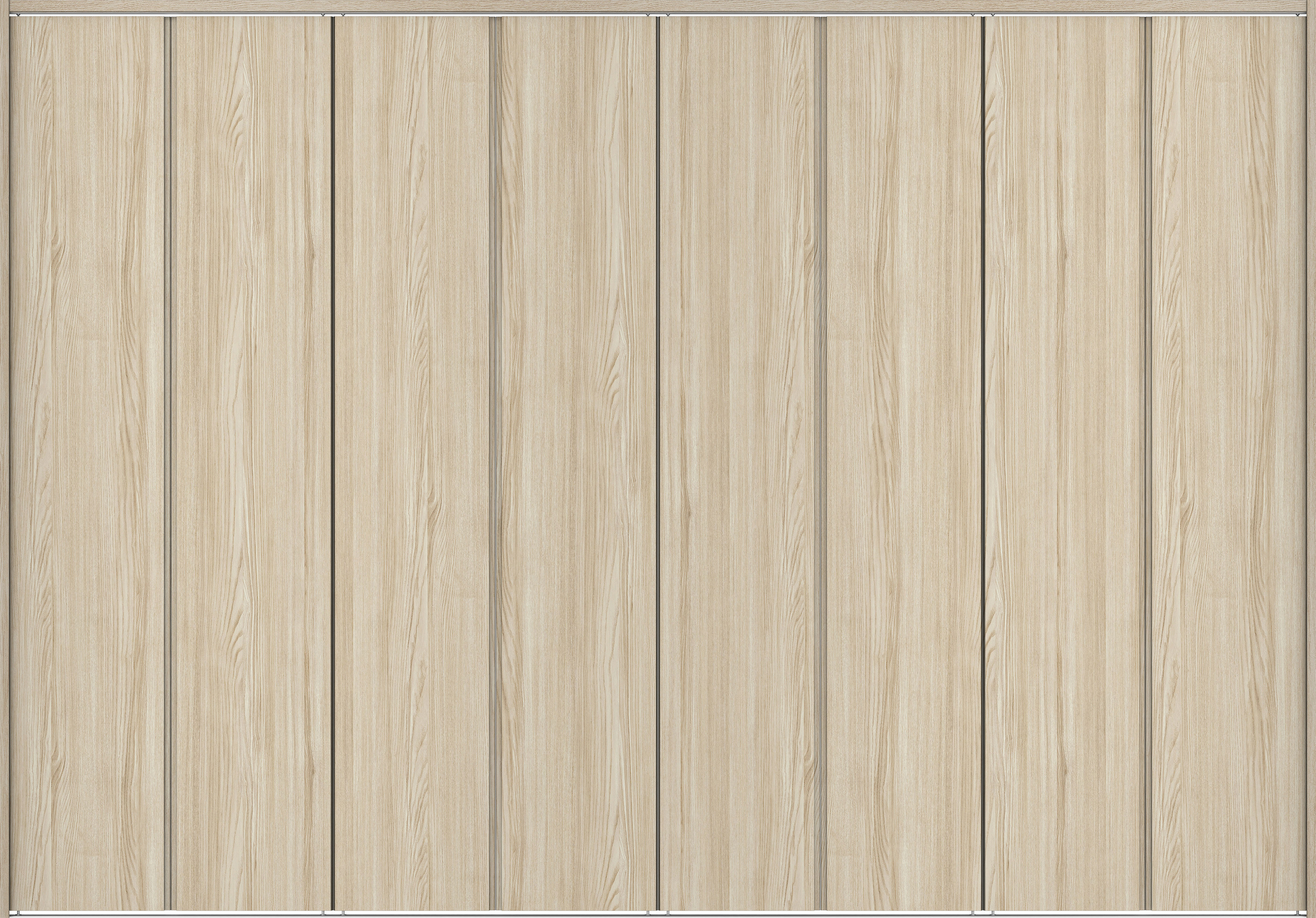 クローク収納　イエリア　折戸ユニット　ハンドルレス縦木目タイプ　ウッド扉　下レール付三方枠（固定枠）　セット　３６０７幅（４Ｍ間口）　２３２０高　〈ソフトグレージュ柄〉　ハンドルレス