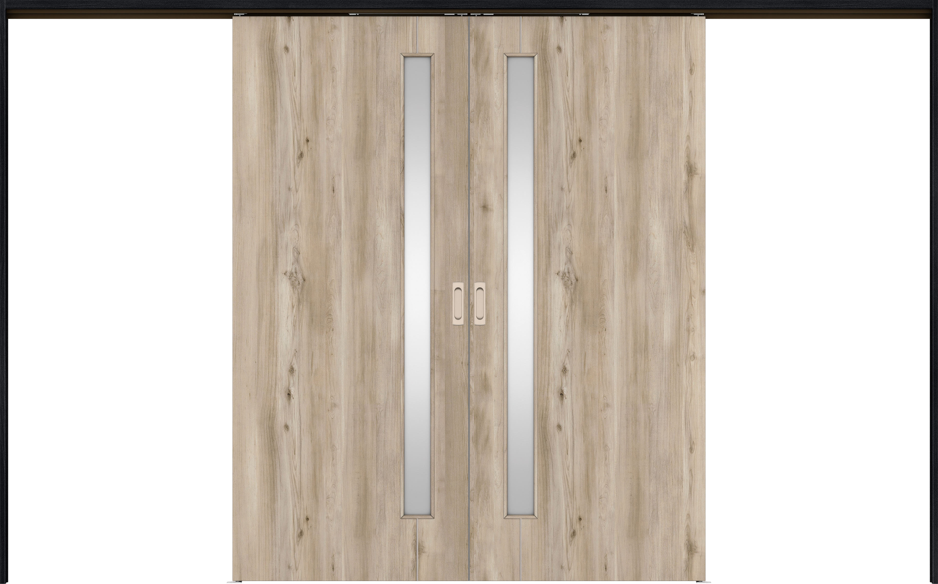 リビングドア　イエリア　吊戸・引分　扉セット　Ｄ４デザイン　３２６６幅用　２０００高　〈スモークグレー柄〉　左右兼用　錠なし　ラクラクローズ付用