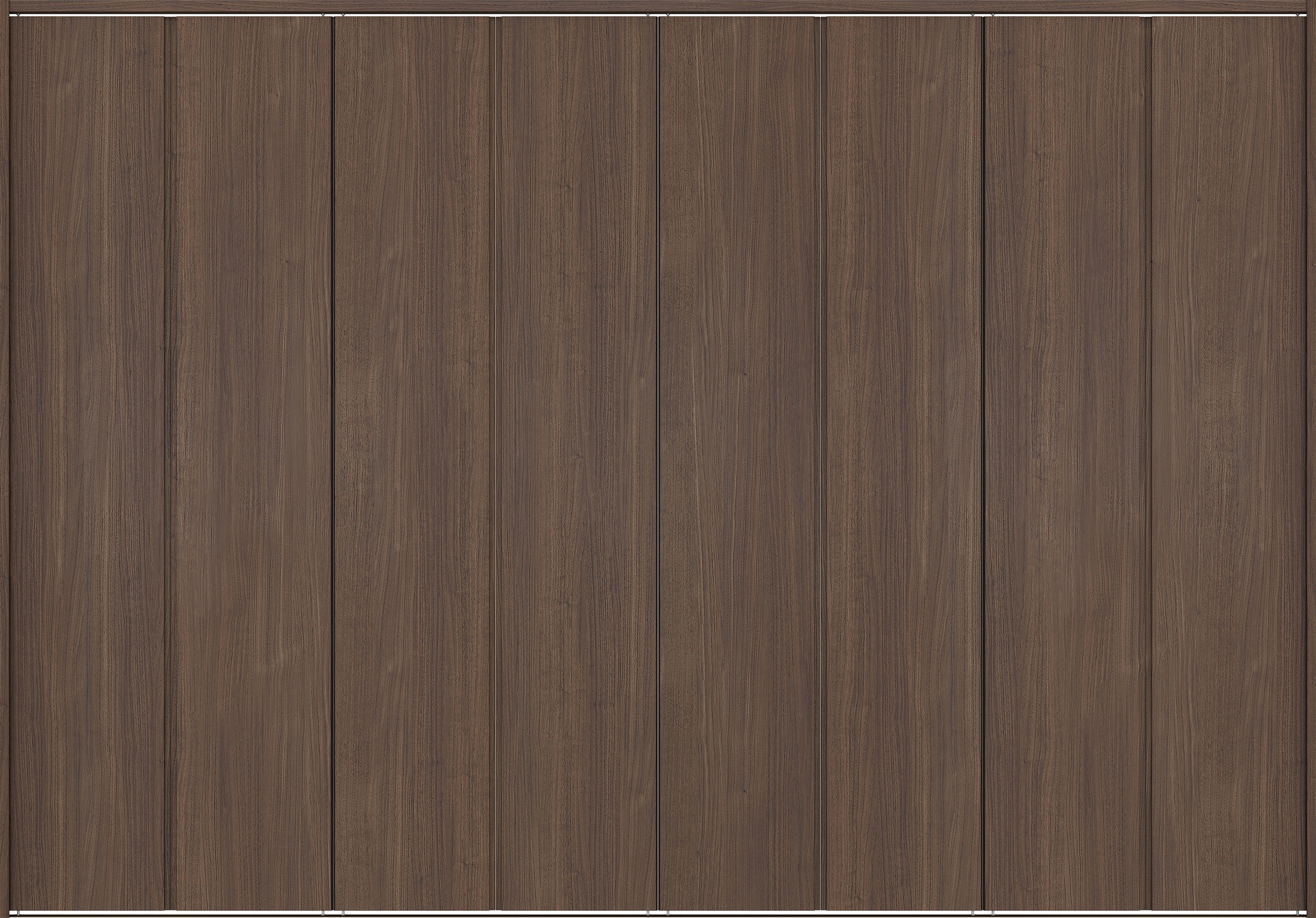 クローク収納　イエリア　折戸ユニット　ハンドルレス縦木目タイプ　ウッド扉　下レール付三方枠（固定枠）　セット　３６０７幅（４Ｍ間口）　２３２０高　〈ダルブラウン柄〉　ハンドルレス