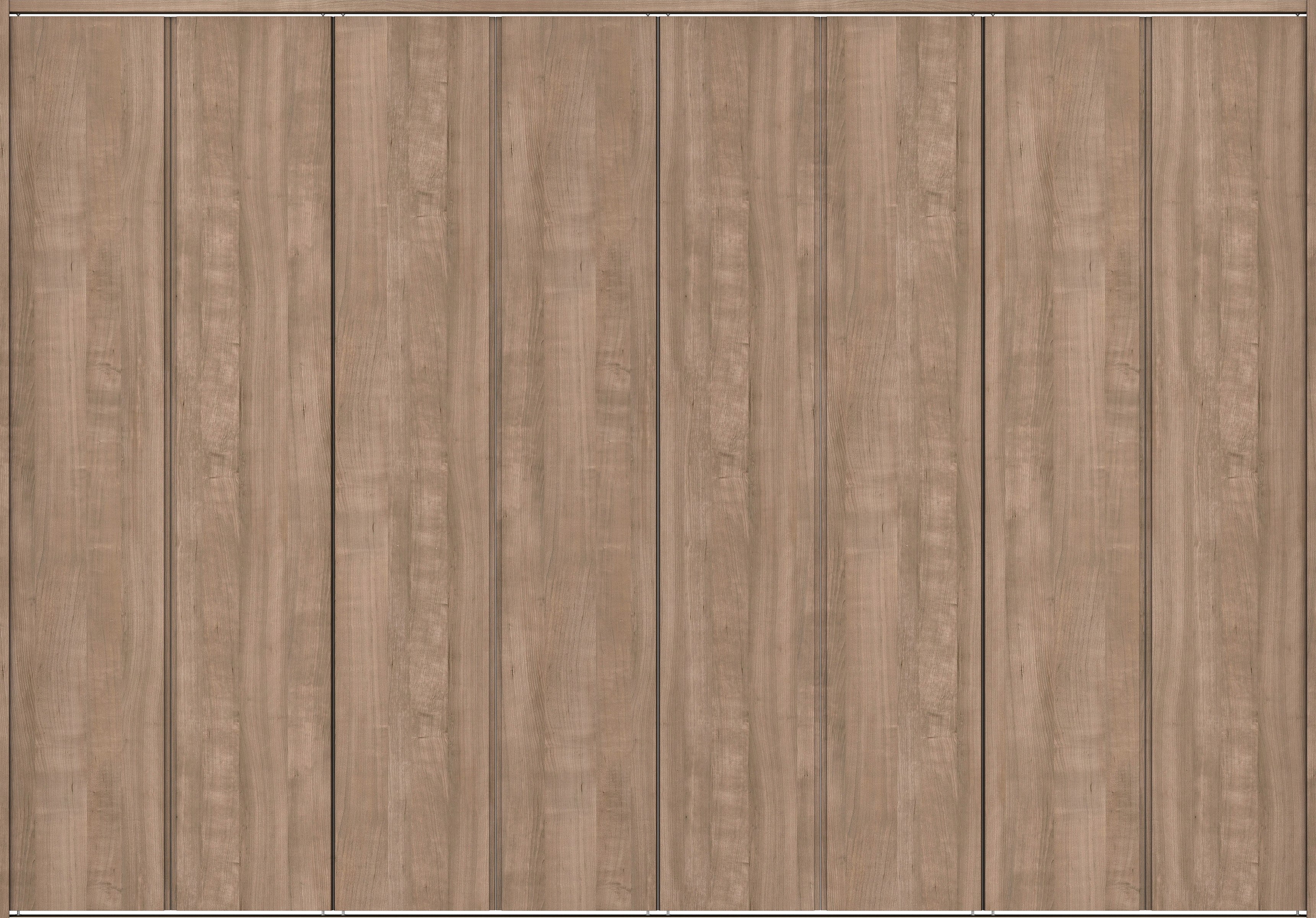 クローク収納　イエリア　折戸ユニット　ハンドルレス縦木目タイプ　ウッド扉　下レール付三方枠（固定枠）　セット　３６０７幅（４Ｍ間口）　２３２０高　〈トープグレー柄〉　ハンドルレス