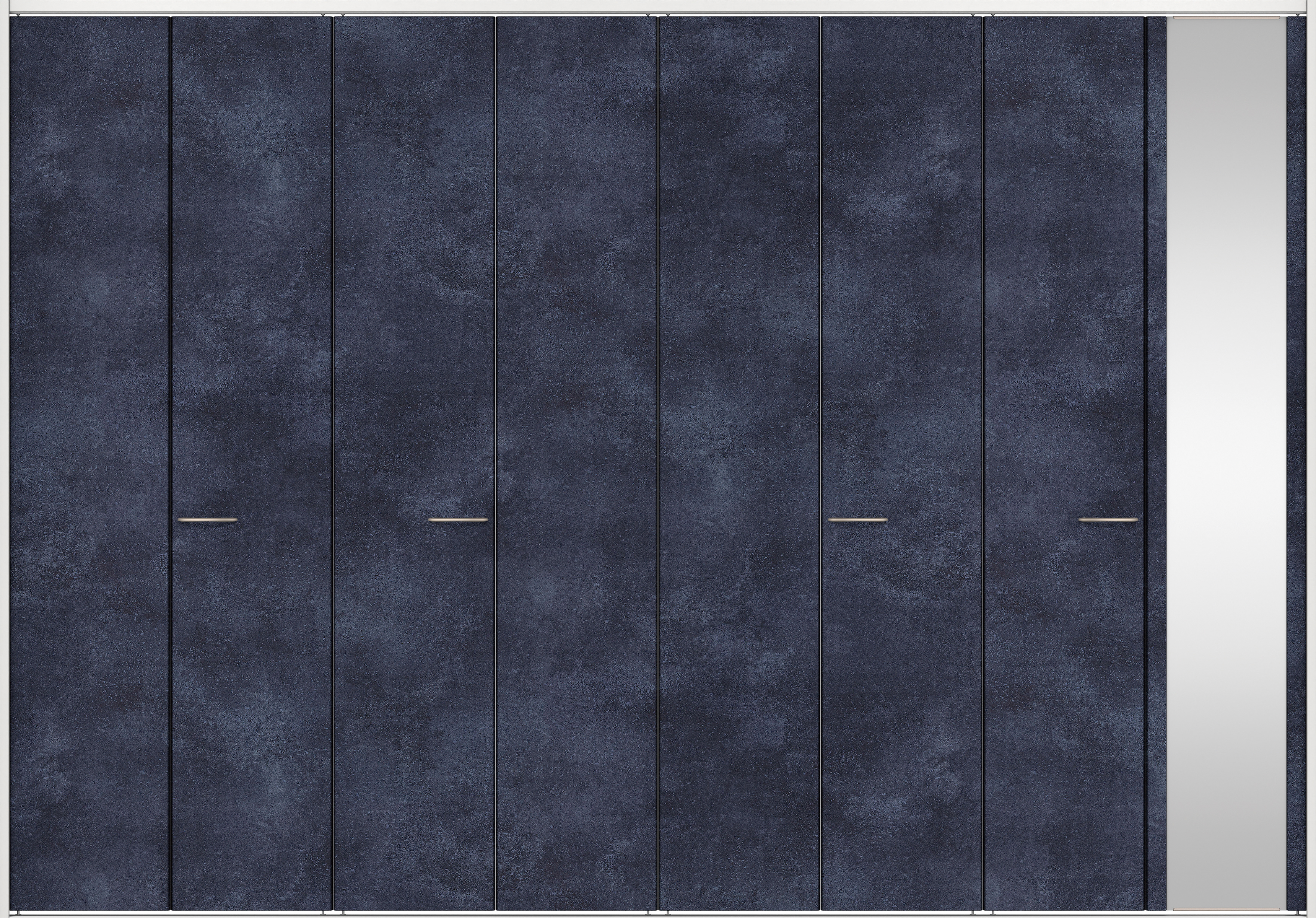 クローク収納　イエリア　折戸ユニット　フラット　ミラー扉　下レール付三方枠（固定枠）　セット　３３２７幅（１２尺間口）　２３２０高　〈コバルトブルー柄〉　ハンドルラウンド型〈サテンニッケル仕上げ〉