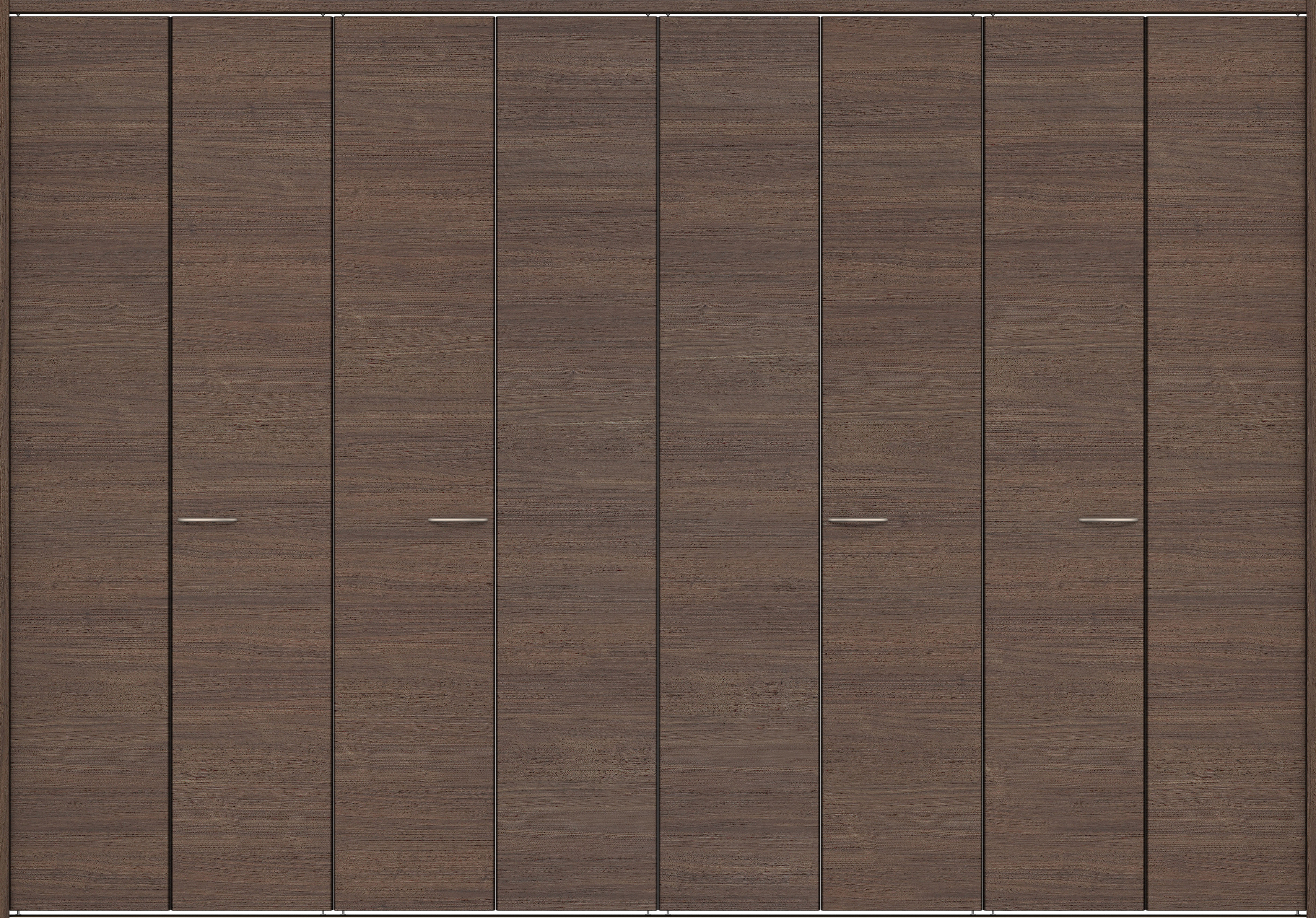 クローク収納　イエリア　折戸ユニット　フラット横木目タイプ　ウッド扉　下レール付三方枠（固定枠）　セット　３６０７幅（４Ｍ間口）　２３２０高　〈ダルブラウン柄〉　ハンドルラウンド型〈Ｔシルバー色〉