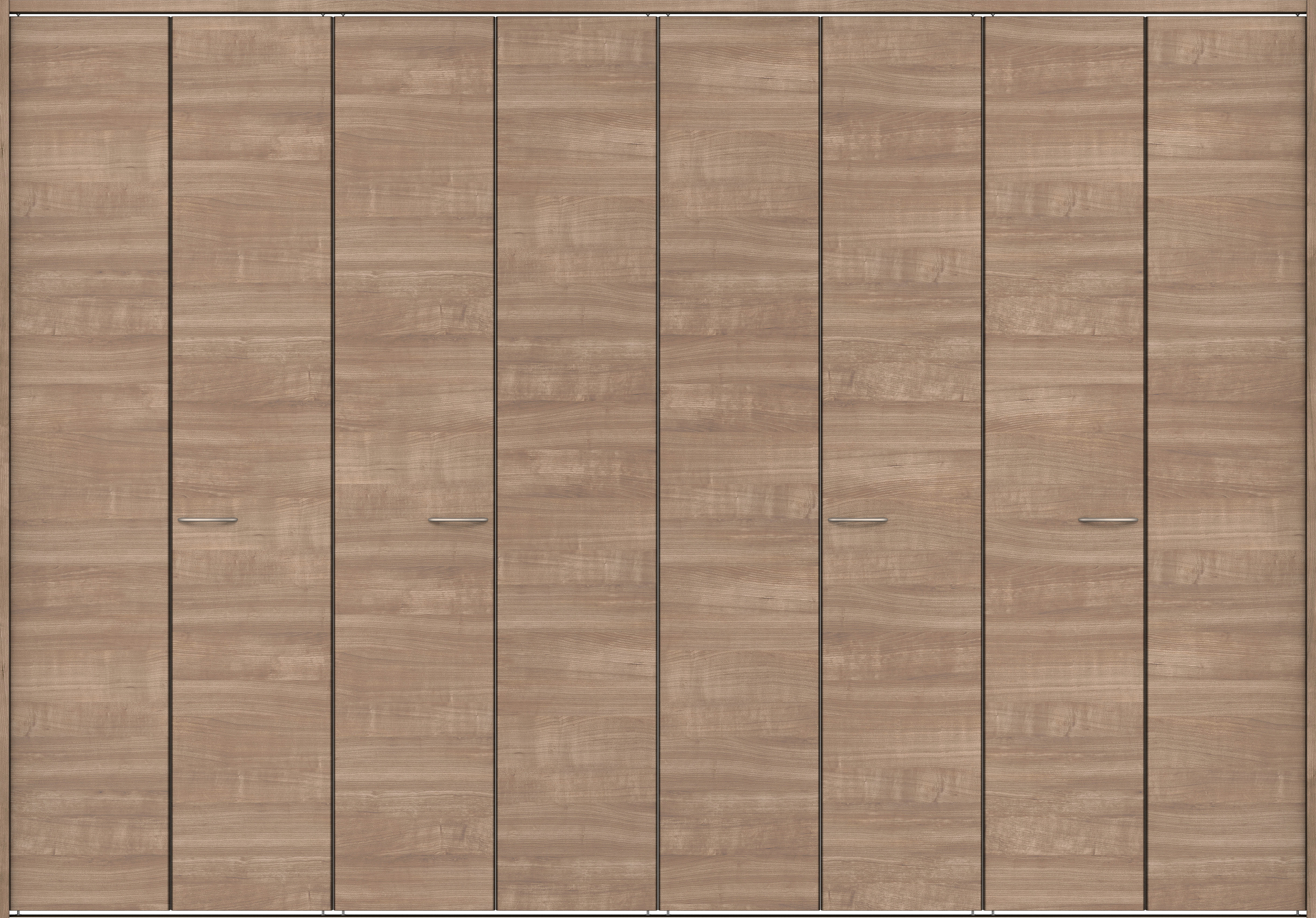 クローク収納　イエリア　折戸ユニット　フラット横木目タイプ　ウッド扉　下レール付三方枠（固定枠）　セット　３６０７幅（４Ｍ間口）　２３２０高　〈トープグレー柄〉　ハンドルラウンド型〈Ｔシルバー色〉