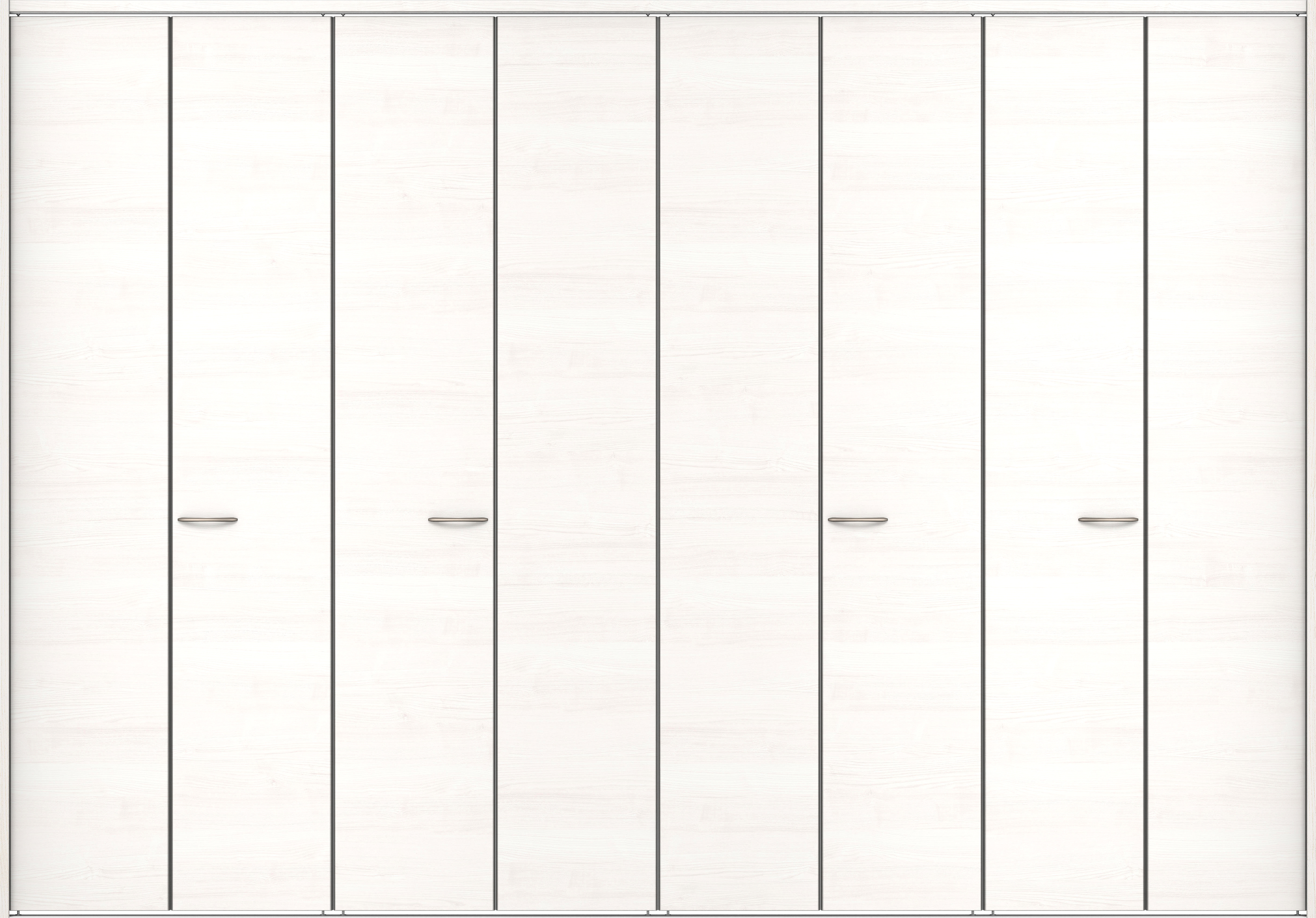 クローク収納　イエリア　折戸ユニット　フラット横木目タイプ　ウッド扉　下レール付三方枠（固定枠）　セット　３６０７幅（４Ｍ間口）　２３２０高　〈ネオホワイト柄〉　ハンドルラウンド型〈Ｔシルバー色〉