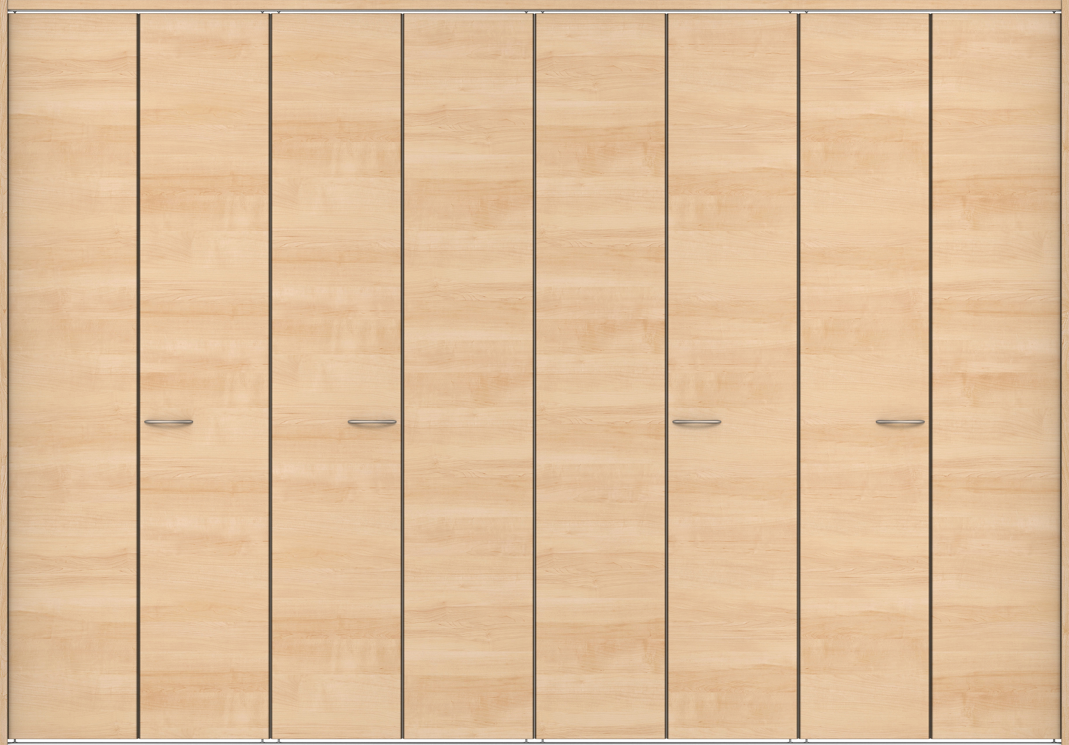 クローク収納　イエリア　折戸ユニット　フラット横木目タイプ　ウッド扉　下レール付三方枠（固定枠）　セット　３６０７幅（４Ｍ間口）　２３２０高　〈ミルベージュ柄〉　ハンドルラウンド型〈Ｔシルバー色〉