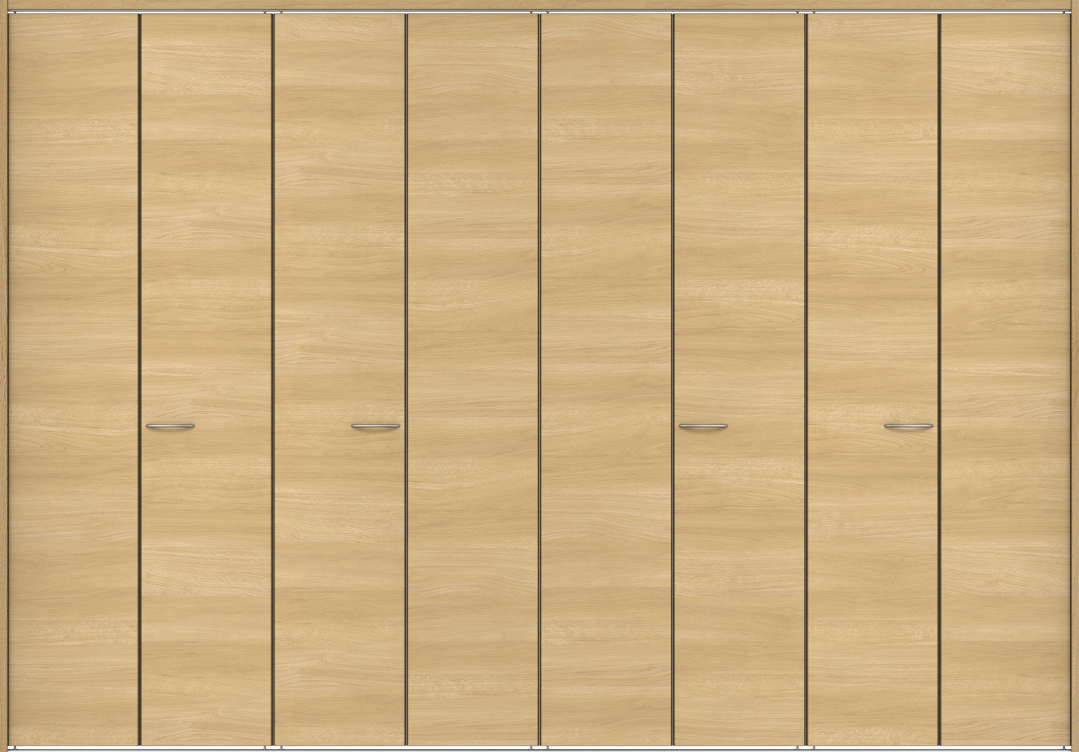 クローク収納　イエリア　折戸ユニット　フラット横木目タイプ　ウッド扉　下レール付三方枠（固定枠）　セット　３３２７幅（１２尺間口）　２３２０高　〈ライトオーカー柄〉　ハンドルラウンド型〈Ｔシルバー色〉