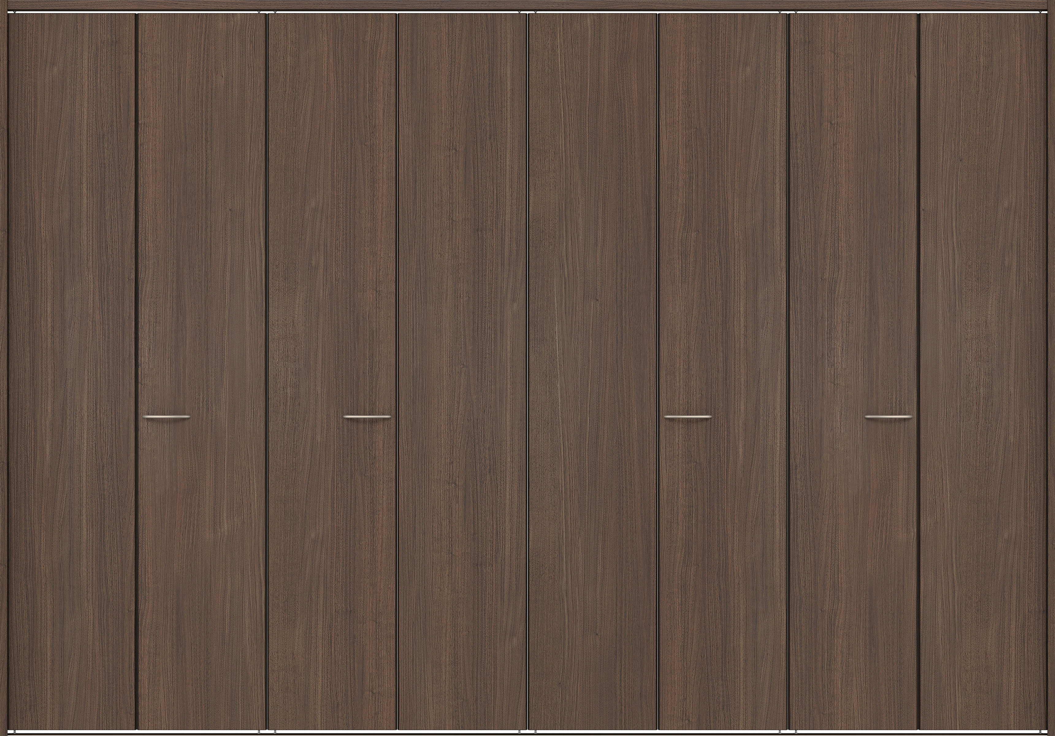 クローク収納　イエリア　折戸ユニット　フラット縦木目タイプ　ウッド扉　下レール付三方枠（固定枠）　セット　３３２７幅（１２尺間口）　２３２０高　〈ダルブラウン柄〉　ハンドルラウンド型〈Ｔシルバー色〉