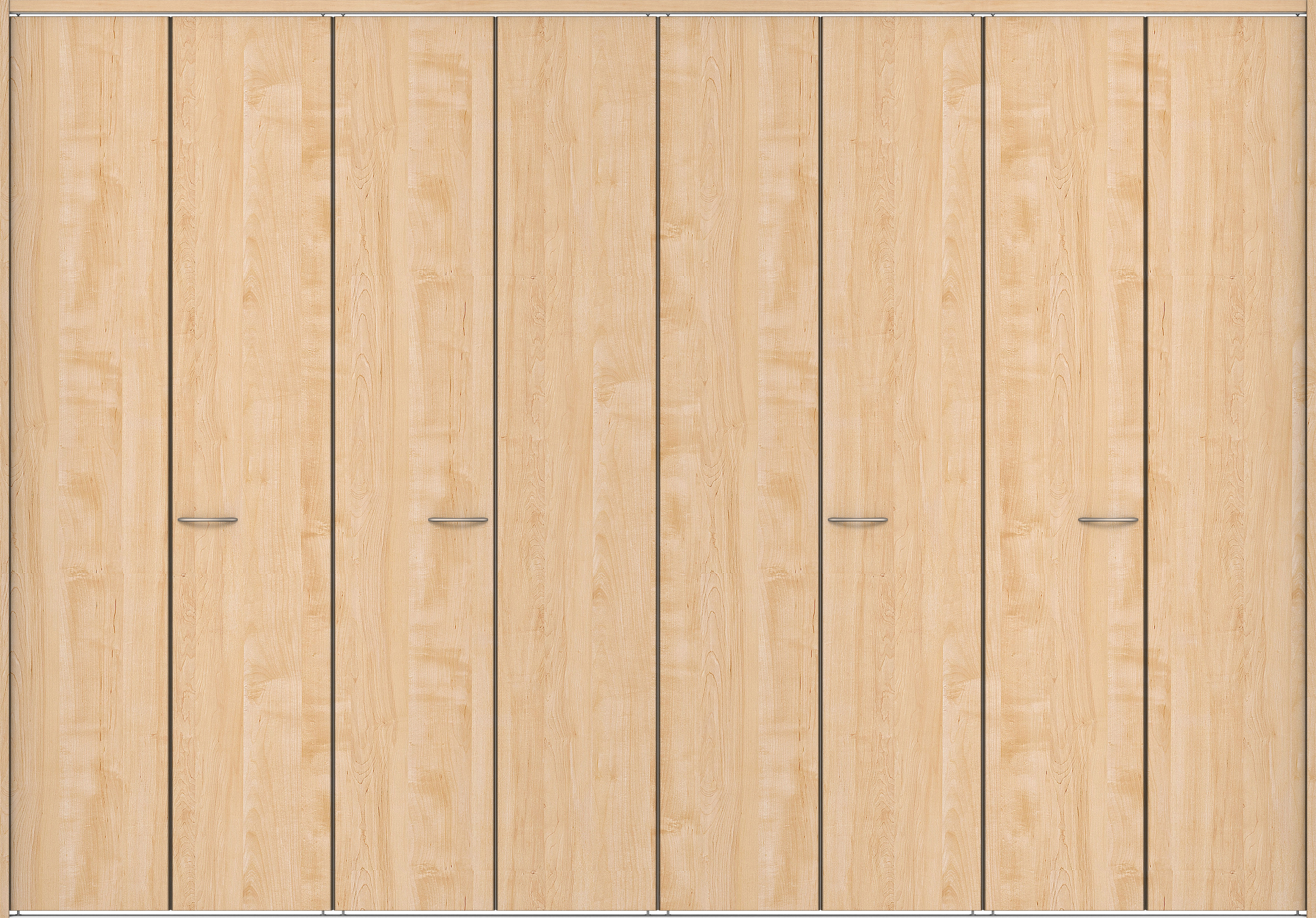 クローク収納　イエリア　折戸ユニット　フラット縦木目タイプ　ウッド扉　下レール付三方枠（固定枠）　セット　３３２７幅（１２尺間口）　２３２０高　〈ミルベージュ柄〉　ハンドルラウンド型〈Ｔシルバー色〉